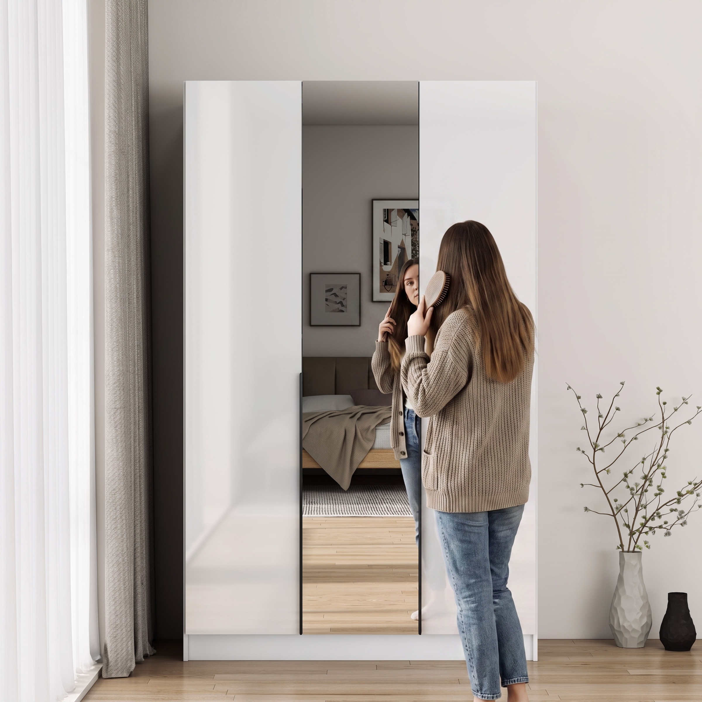OTTO home Kleiderschrank »Annor Schlafzimmerschrank Breite 122cm hochglanz Schrank Garderobe« Drehtürenschrank mit perfekter Innenausstattung - elegante Türgriffe