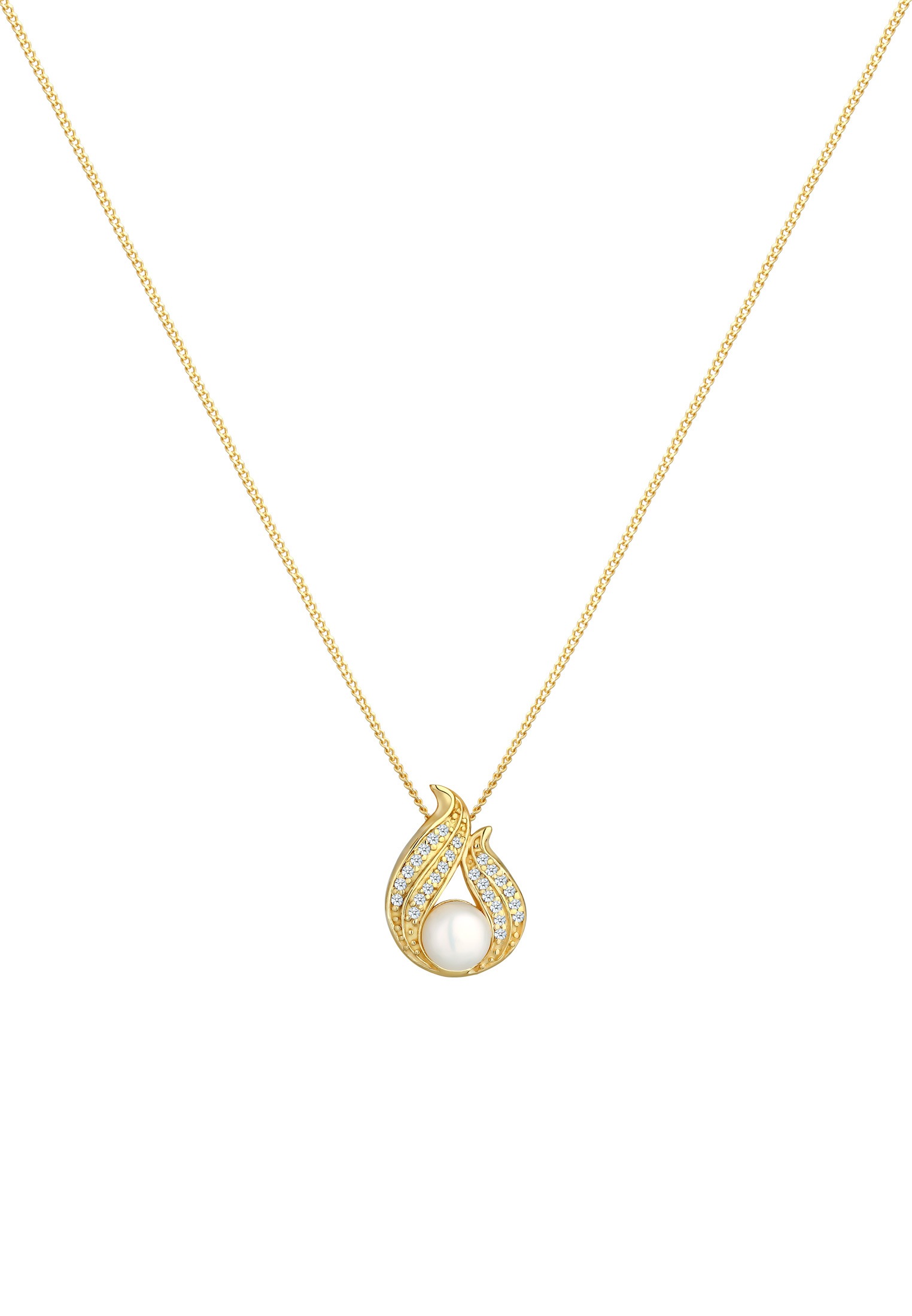Elli DIAMONDS Silberkette »Halskette Diamanten Weiß Brillantschliff (0.13 ct) 585 Gelbgold«