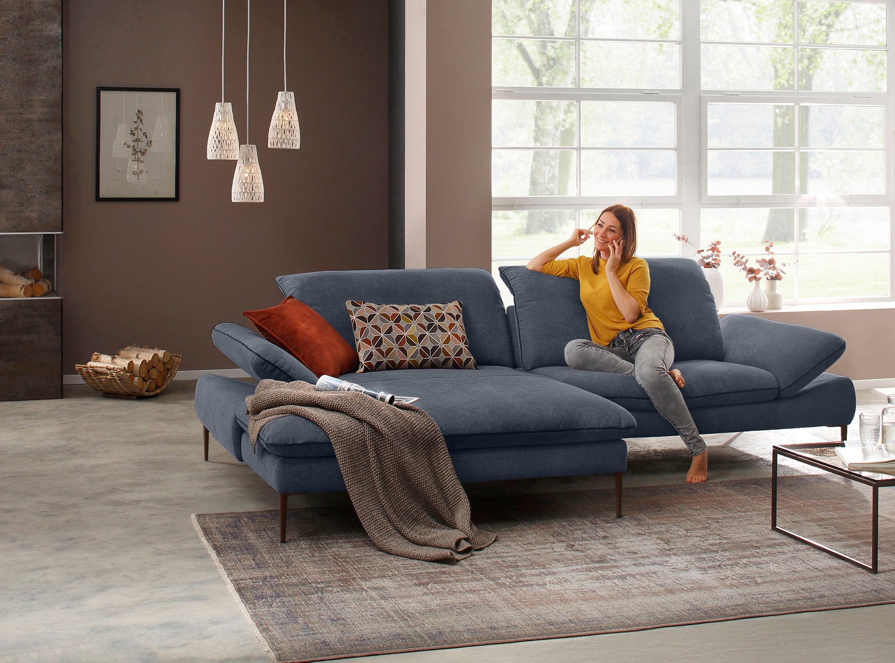 W.SCHILLIG Ecksofa »enjoy&MORE, Designsofa, elegant und bequem, L-Form«, Sitztiefenverstellung, Füße bronze pulverbeschichtet, Breite 294 cm