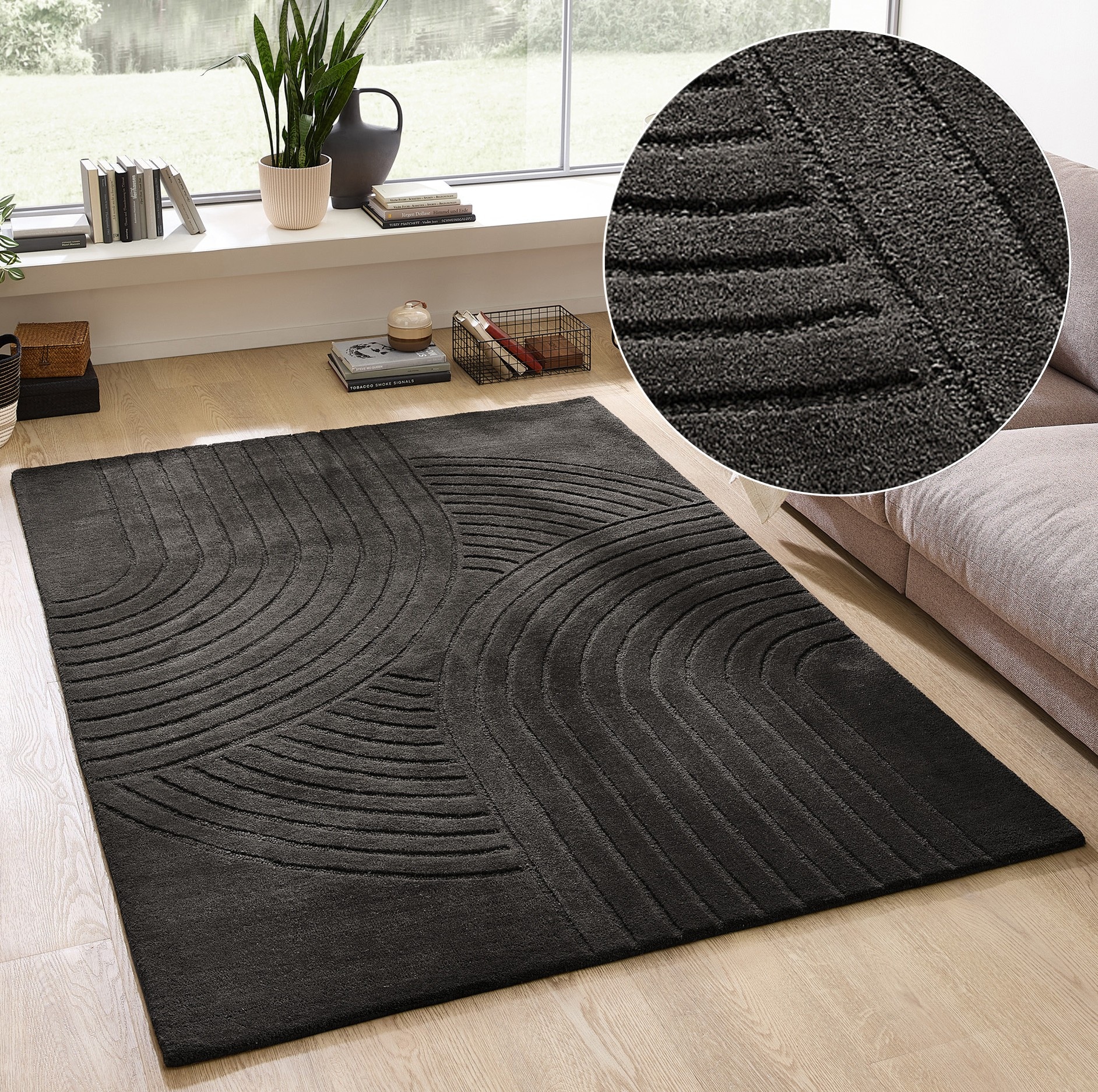 my home Wollteppich »Gabbo Design, Handgefertigt, Teppich,  reine Wolle,« rechteckig 14 mm Höhe Hoch-Tief-Effekt, reine Wolle, Scandi-Look, Naturfaser