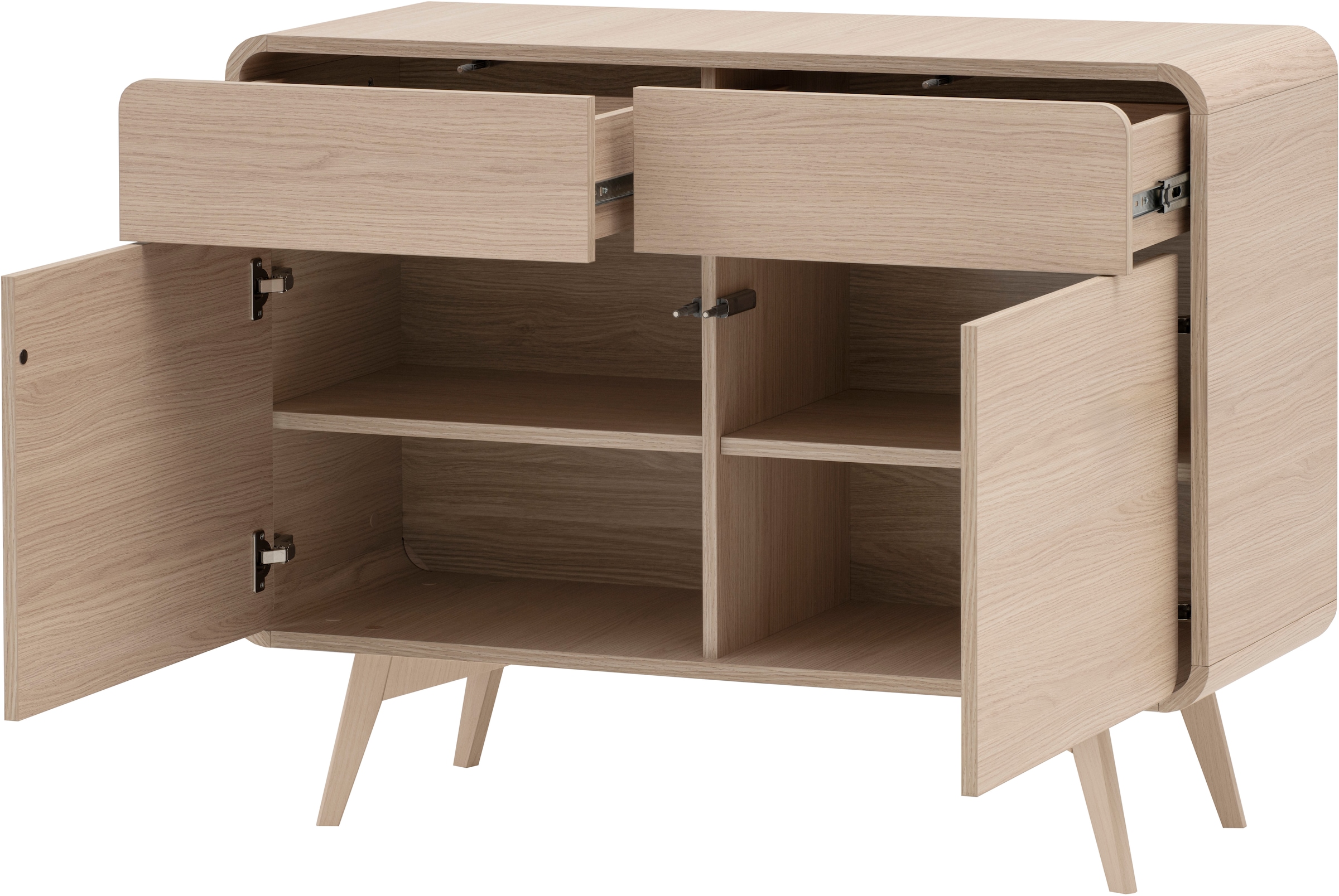 Home affaire Sideboard »Torsby, moderner Schrank, Kommode in Eiche Natur, 108 cm breit« abgerundete Ecken, ausreichend Stauraum, vielseitig einsetzbar