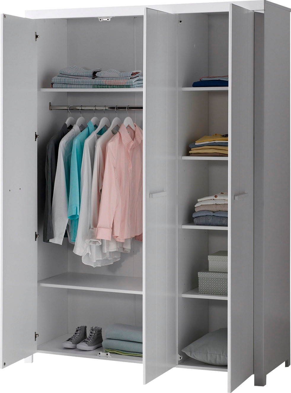 Vipack Kleiderschrank, (Made in Europe), Geräumiger 3-trg. inkl. Wäscheeinteilung, Ausf. weiß lackiert
