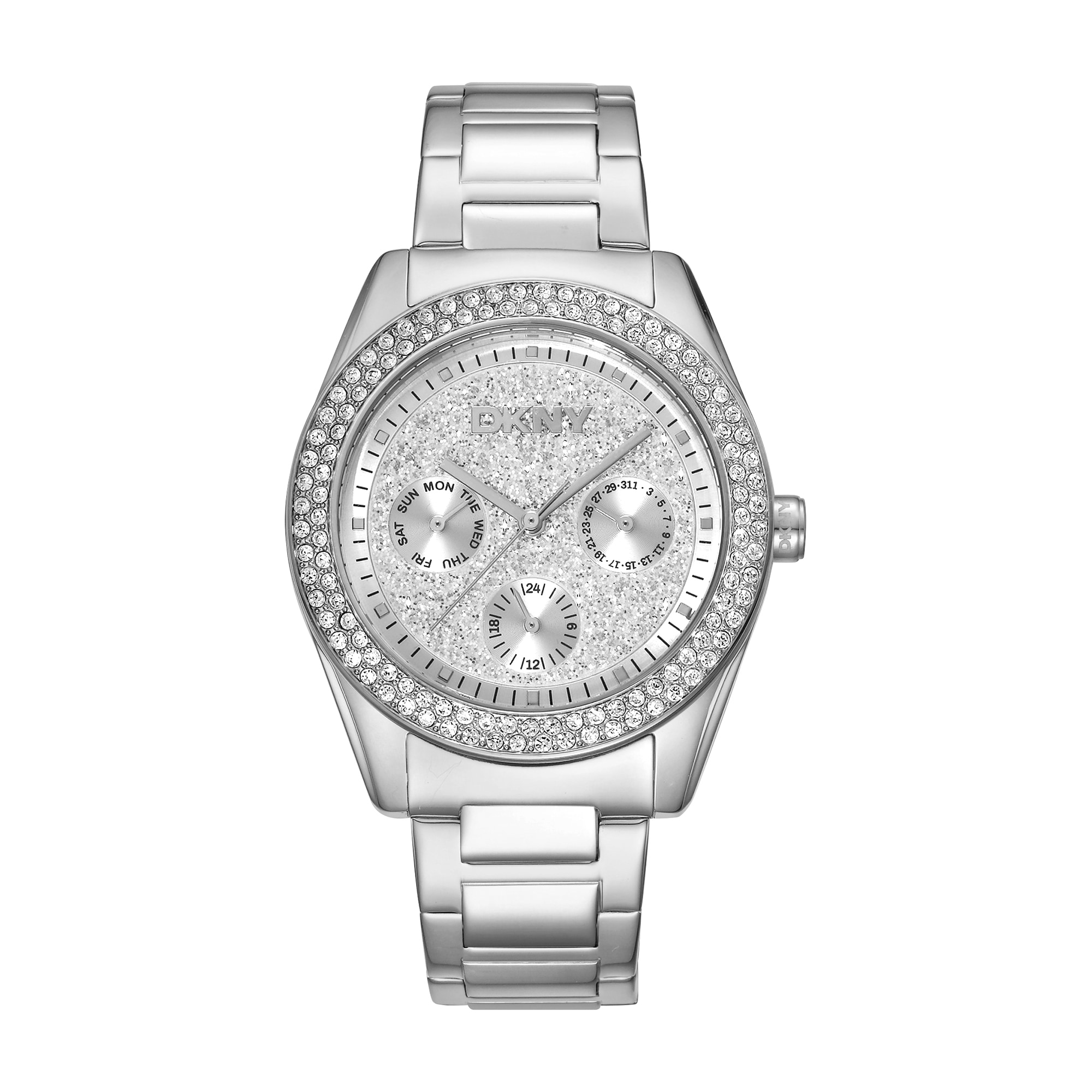 DKNY Quarzuhr »Chambers Multi Glitz« Armbanduhr, Damenuhr, Edelstahlarmband, analog, Tag