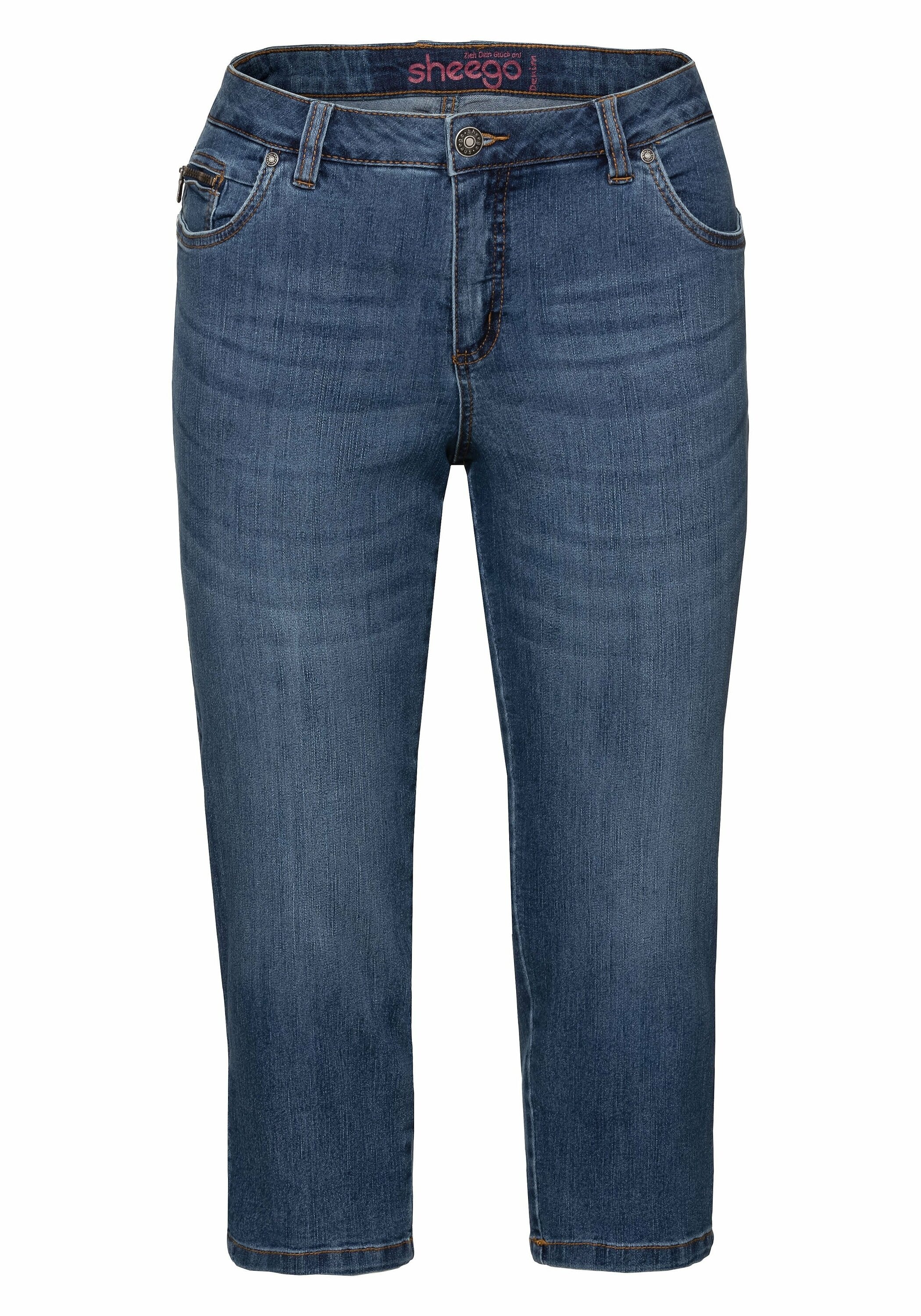 Sheego Caprijeans »Caprijeans mit Used-Effekten«