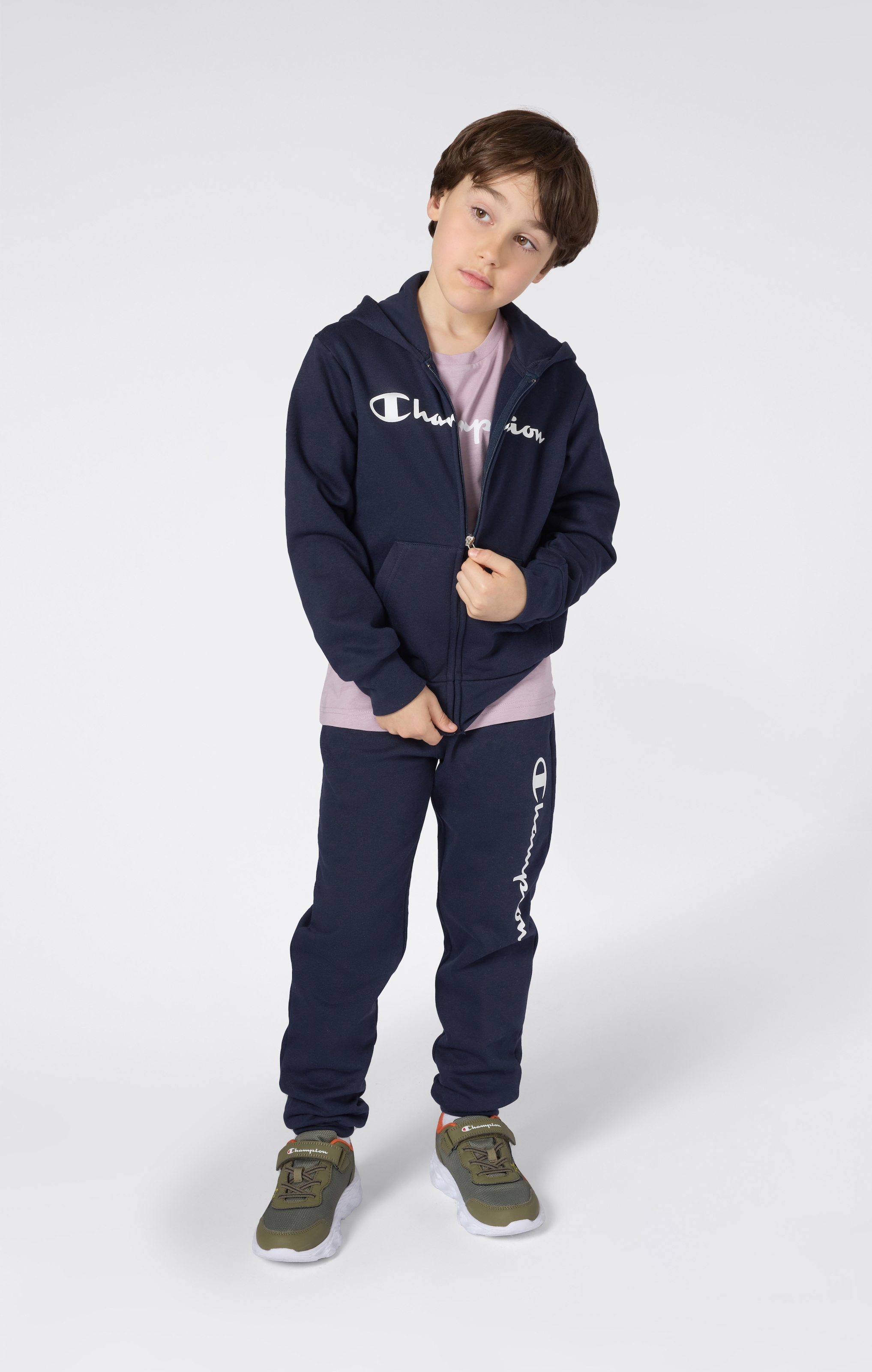 Champion Kapuzensweatjacke »BASICS Fleece Full Zip Sweatshirt« mit Kapuze und Kordelzug, aus Baumwolle und Polyester, für Kinder
