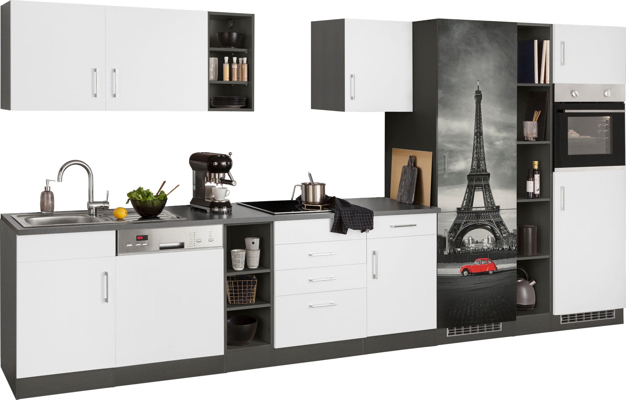 HELD MÖBEL Küchenzeile »Paris«, Breite E-Geräte, Rechnung auf bestellen cm 400 ohne