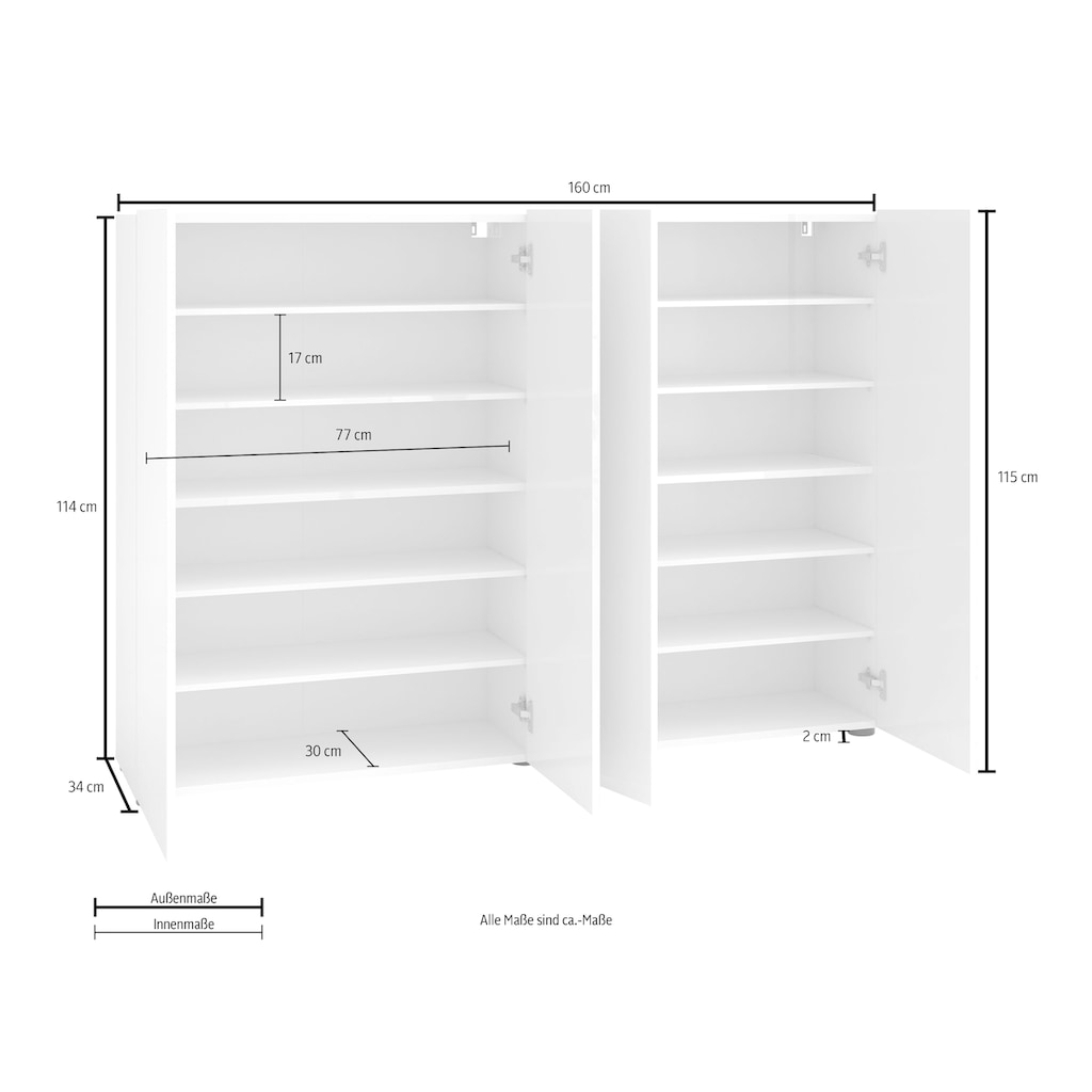 INOSIGN Schuhschrank »Mister«, Breite 160 cm, 4 Türen, Hochglanz Lackierung