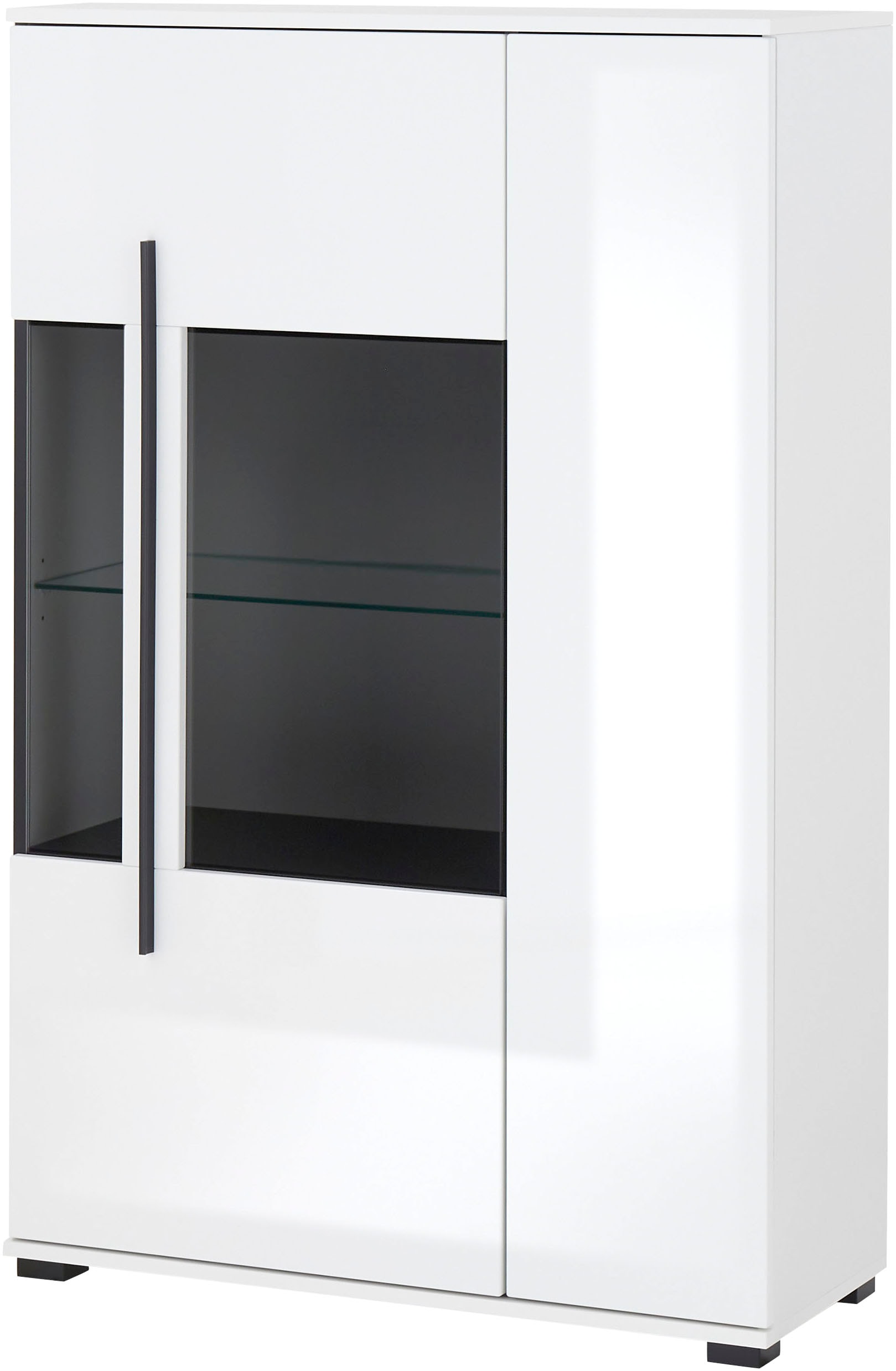 INOSIGN Vitrine »Cantara, Vitrinenschrank in Eiche Evoke oder weiß, Standvitrine«, schwarzer Stangengriff, ausreichend Stauraum, vielseitig einsetzbar
