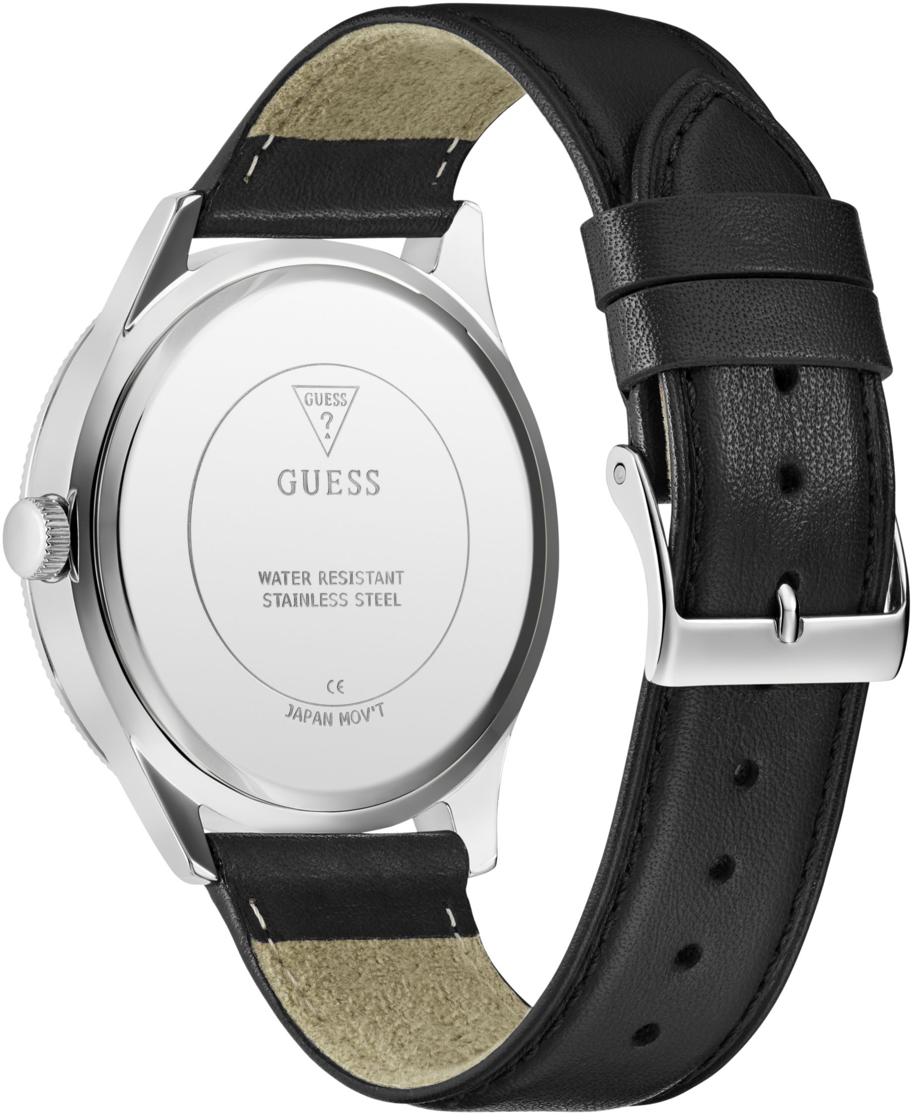 Guess Quarzuhr »DEX« Armbanduhr, Herrenuhr, Silikonarmband, Lederarmband, Mineralglas