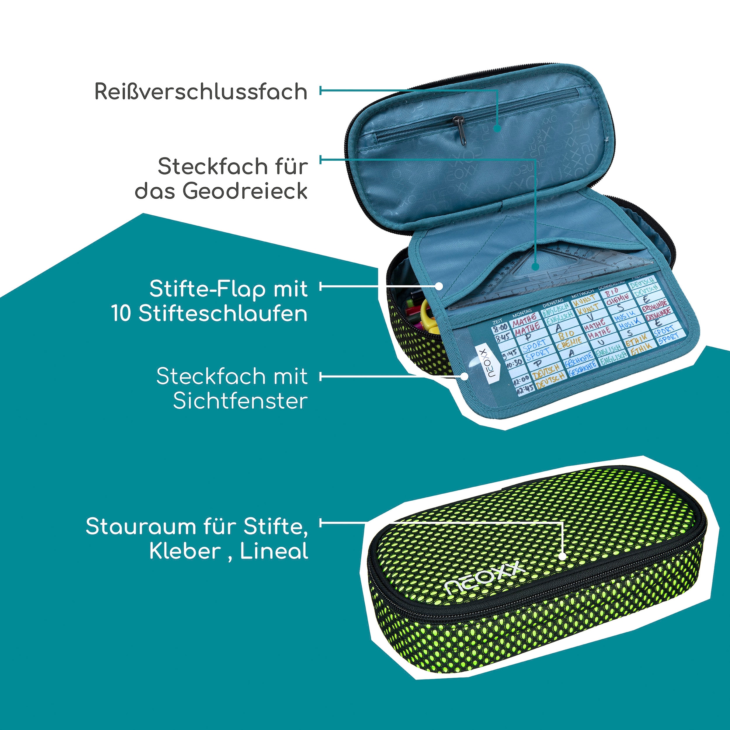 neoxx Schreibgeräteetui »Schlamperbox, Jump, All about Neon«, teilweise aus recyceltem Material
