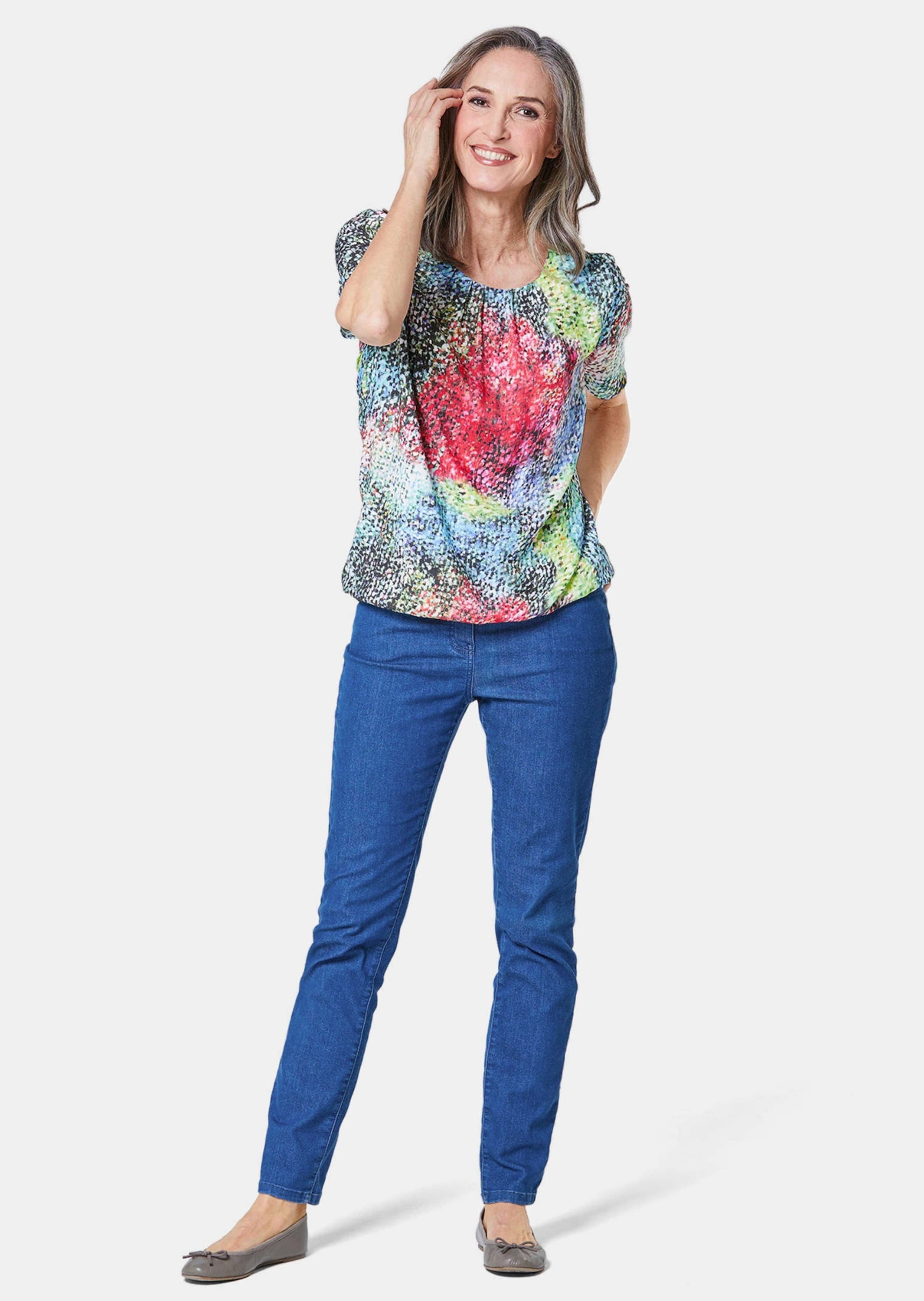 GOLDNER Druckbluse »Kurzgröße Farbbrillante Druckbluse mit liebevollen Details« Ohne