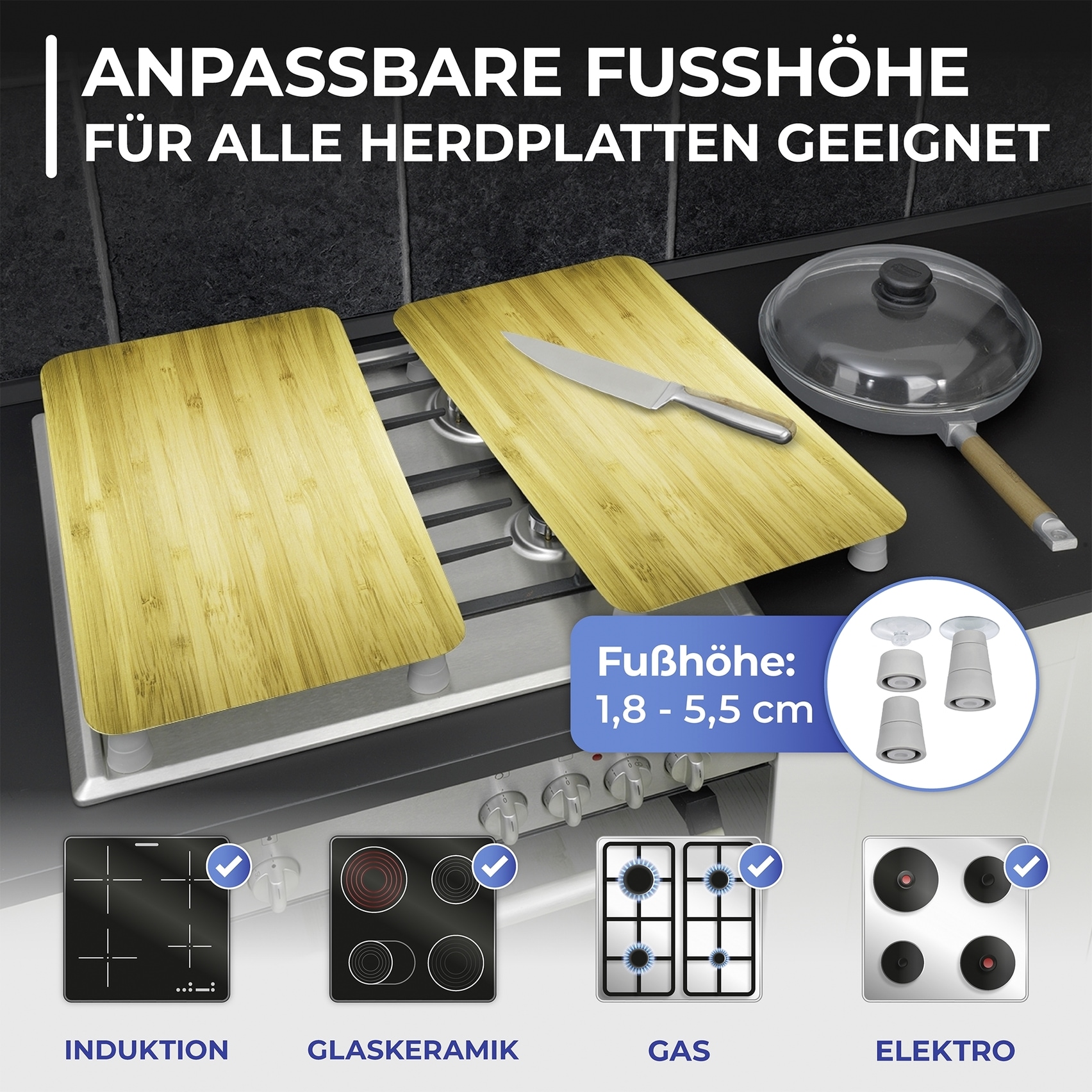 Maximex Herd-Abdeckplatte »Universal Modell Holz-Optik«, (Set, 2 tlg.), Herdabdeckung für alle Herdarten, kratzfest, mit rutschfesten Füßen