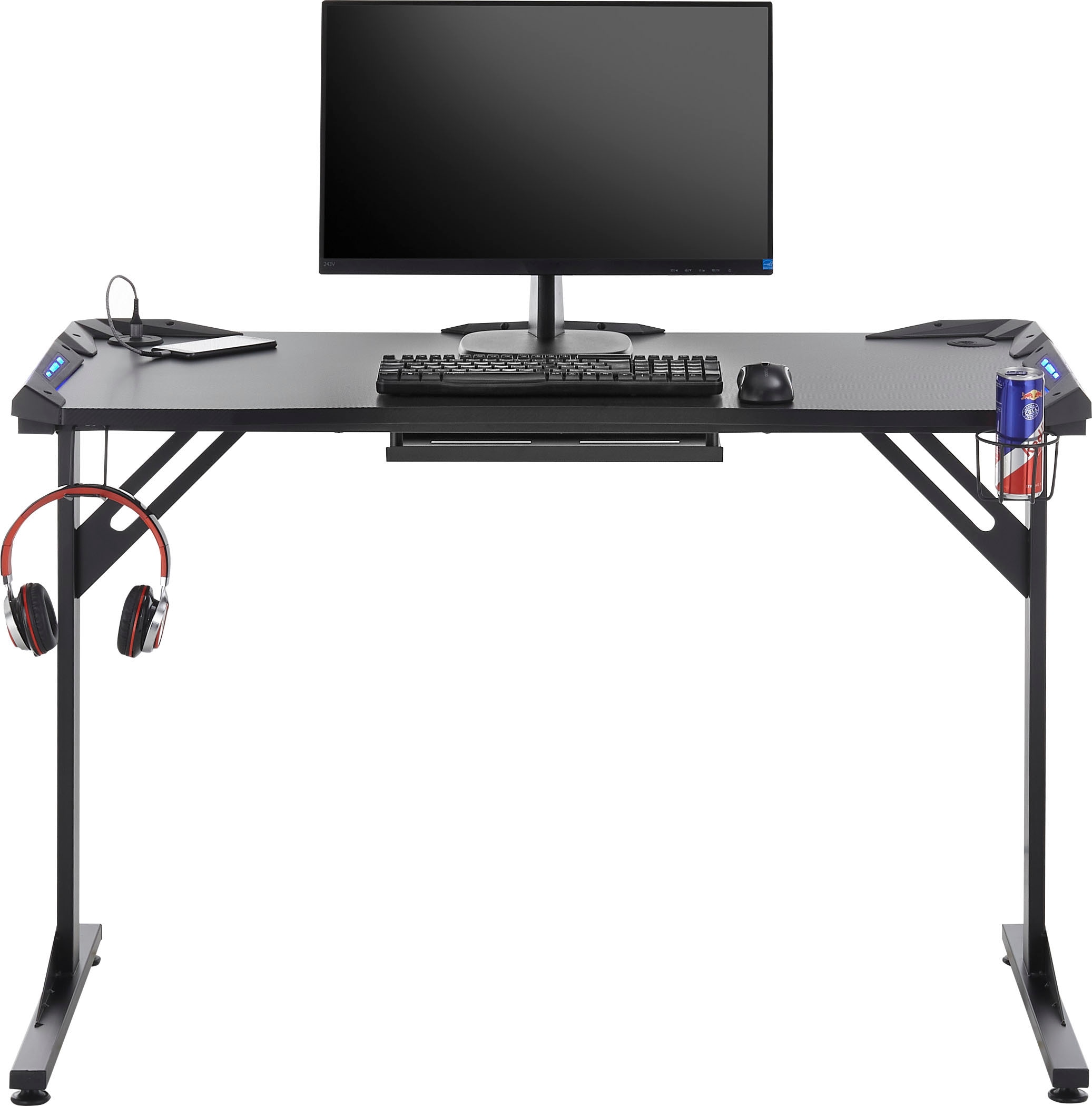 BEGA OFFICE Gamingtisch »BC3110«, Schwarz inkl. RGB-LED Farbwechselbeleuchtung inkl. USB Station