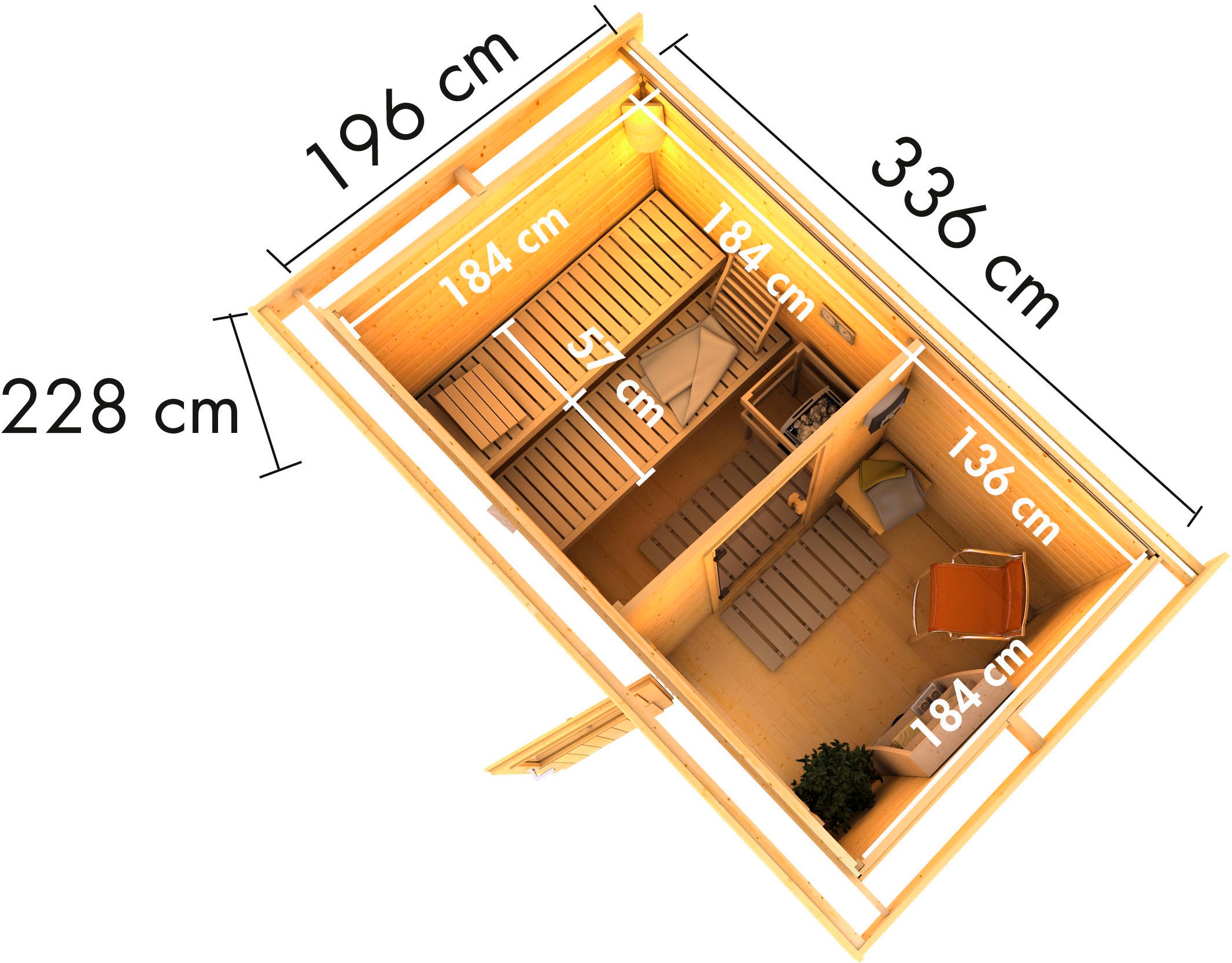 KONIFERA Saunahaus »Uwe 1«, 9-kW-Ofen mit ext. Steuerung, Vorraum