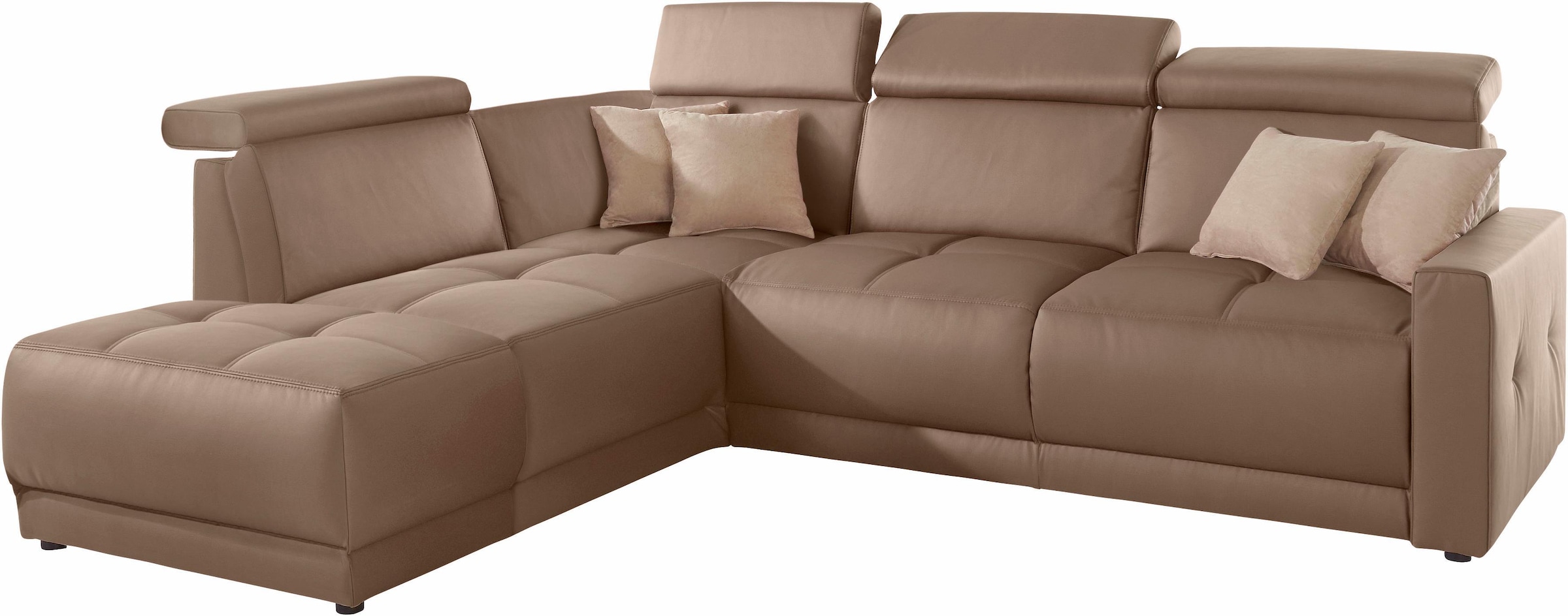 DOMO collection Ecksofa »Ava, moderne Sitzheftung mit toller Doppelnaht, komfortabel, L-Form«, mit Ottomane, inkl. Federkern, wahlweise mit Kopfteilverstellungen