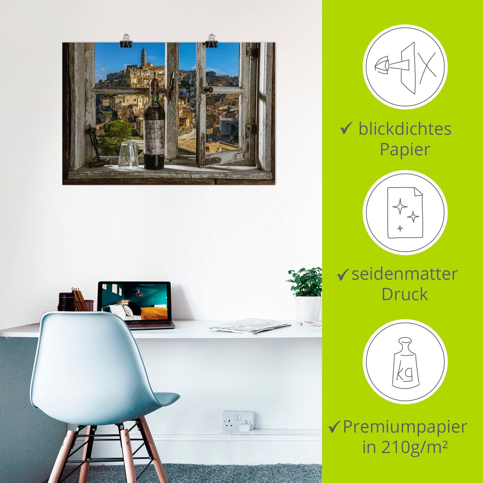 Artland Wandbild »Blick aus dem Fenster Matera, Italien« Fenster & Türen 1 Stk. tlg. als Alubild, Outdoorbild, Leinwandbild, Poster, Wandaufkleber