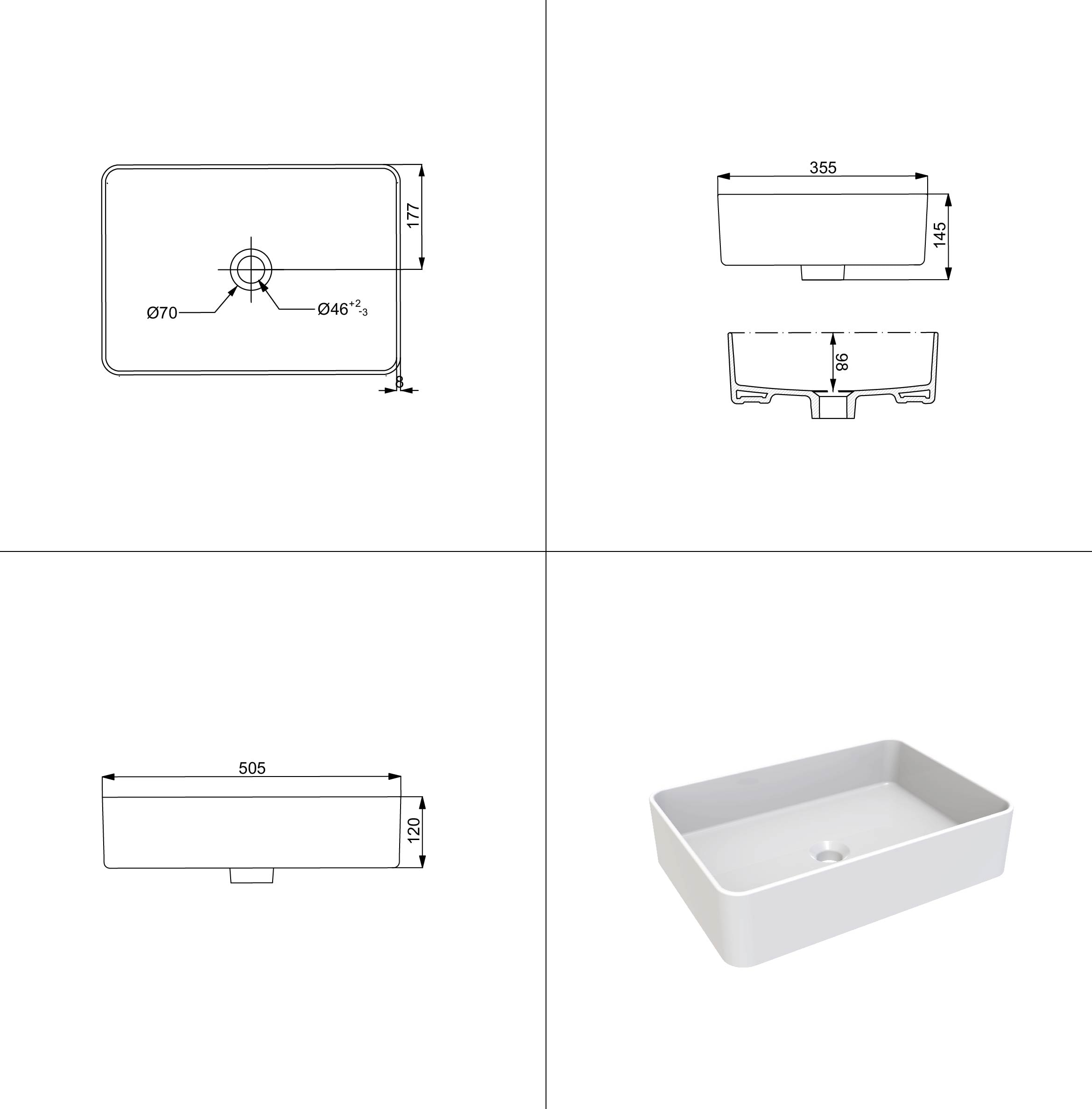 welltime Aufsatzwaschbecken NANO Glasur