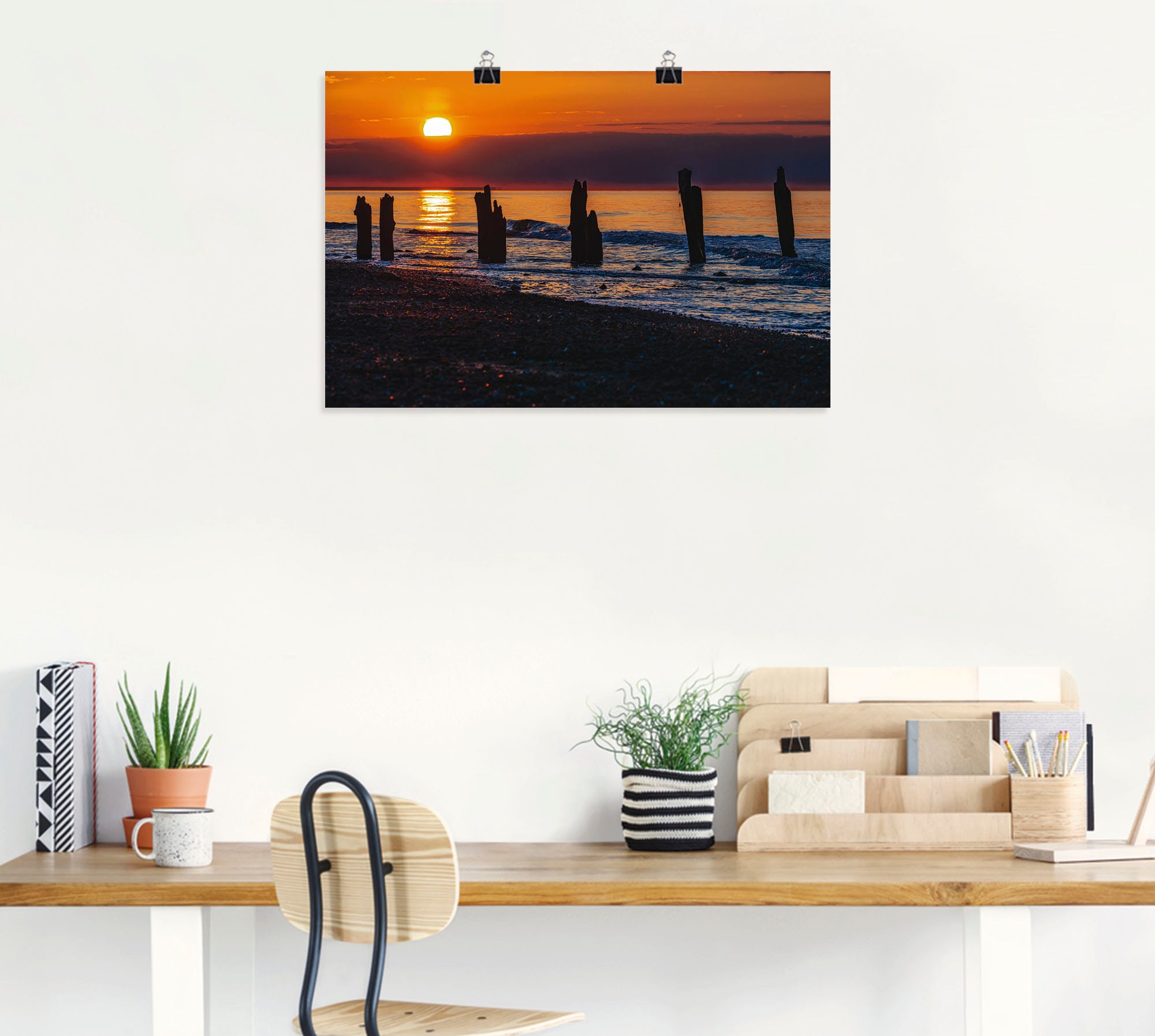 Artland Wandbild »Buhnen an der Ostsee bei Kühlungsborn II«, Bilder vom Sonnenuntergang & -aufgang (1Stück), in vielen Größen & Produktarten - Alubild/Outdoorbild, Leinwandbild, Poster, Wandaufkleber/Wandtattoo auch für Badezimmer geeignet