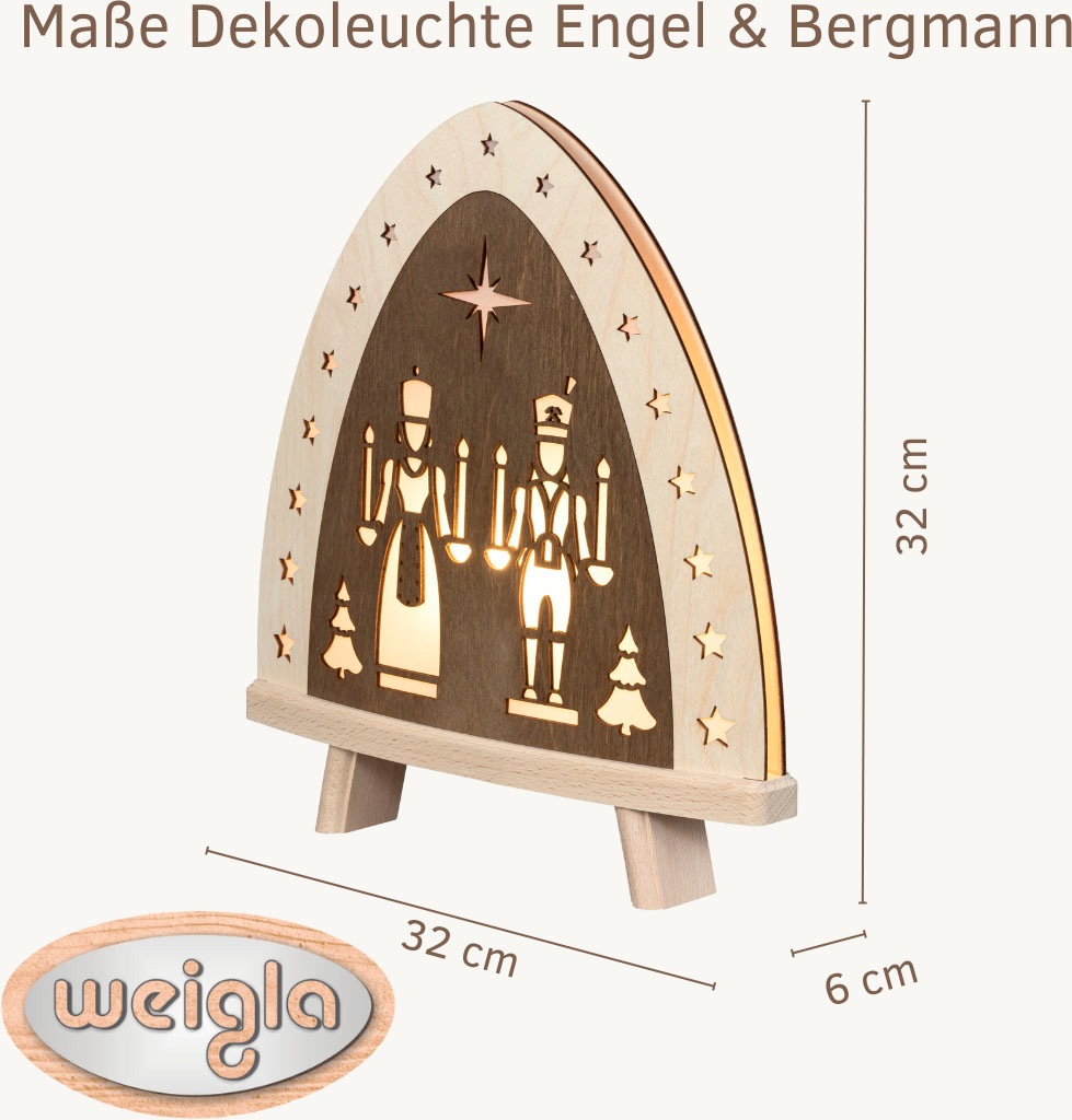 Weigla LED Lichterbogen »Engel und Bergmann, Dekoleuchte aus Holz, NATUR-BRAUN, Made in Germany« 1 Stk. Erzgebirge garantiert, Weihnachtsdeko Innen, Weihnachtsbeleuchtung