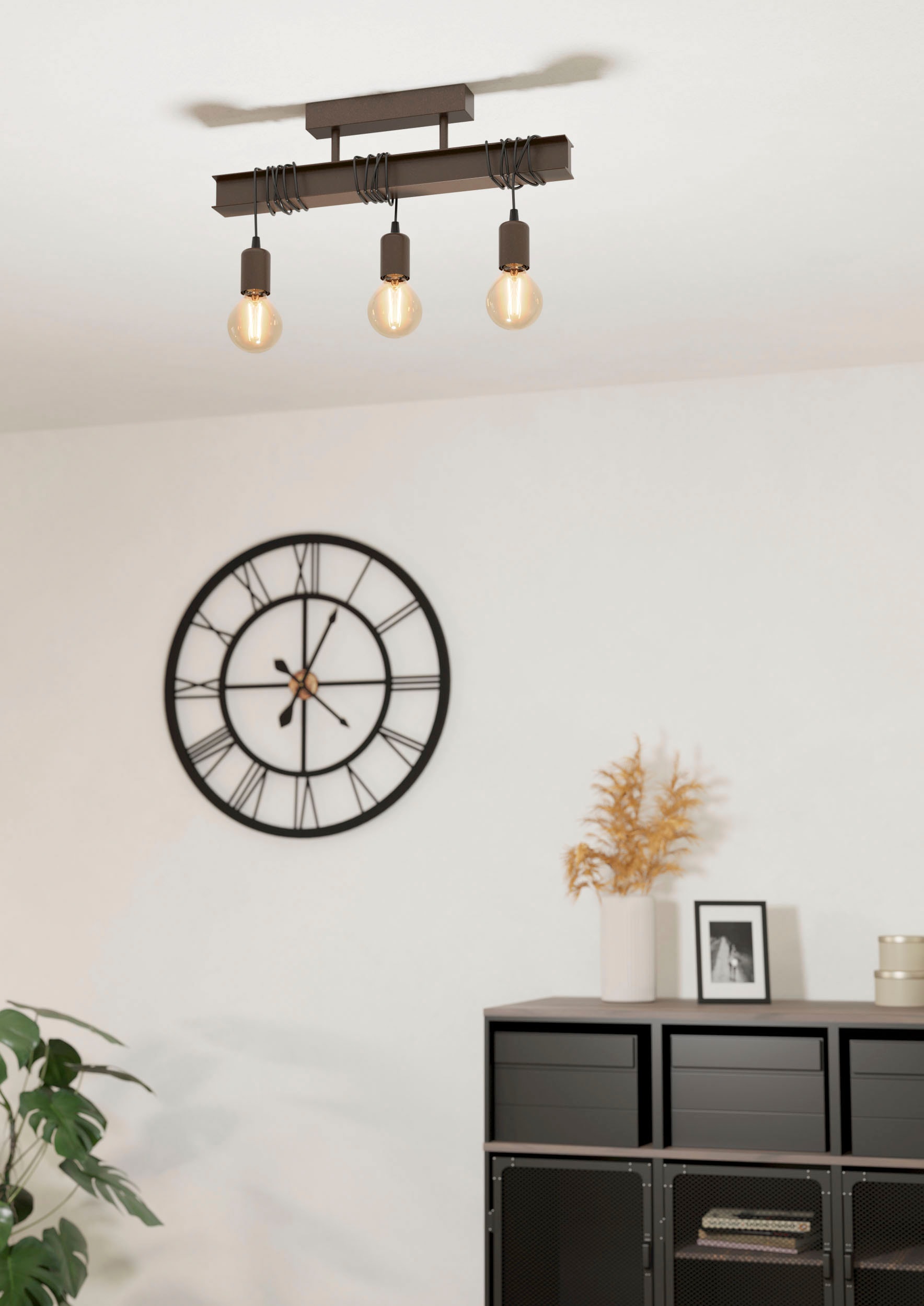 EGLO Deckenleuchte »TOWNSHEND 4 Deckenlampe, Stahl, Vintage, E27, Wohnzimmerlampe, Lampe« E27 1 Stk. Deckenleuchte, Esszimmer, L55 x B14 x H26 cm, antik-braun, 3X60W exkl.