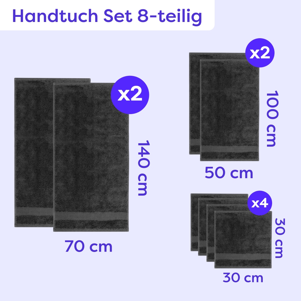 Wolkenfeld Handtuch Set »Premium Low-Twist Baumwolle 550 g/m² – 8-teilig mit Waschlappen« 8 tlg. Frottier