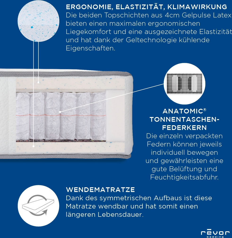 Revor Bedding Taschenfederkernmatratze »Kashmir Anatomic 3000 Gelpulse«, 28 cm hoch, Raumgewicht: 65 kg/m³, 3000 Federn, (1 St.), Die Neuerfindung des Federkerns nach einem anatomischen Muster!