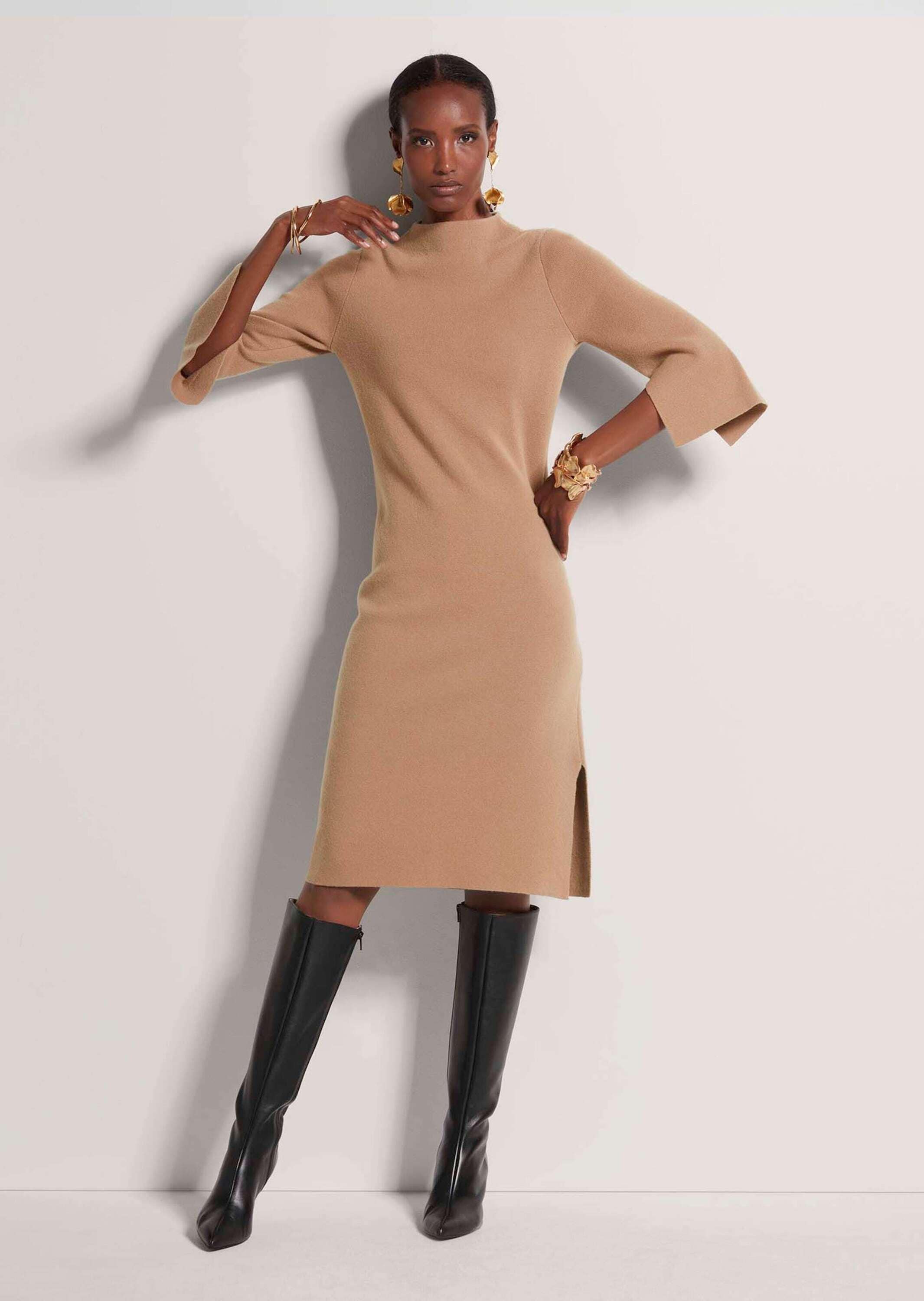 MADELEINE Strickkleid »Strickkleid Halbarm Kaschmir-Strickkleid in Midilänge« Feminines Strickkleid mit Seitenschlitz