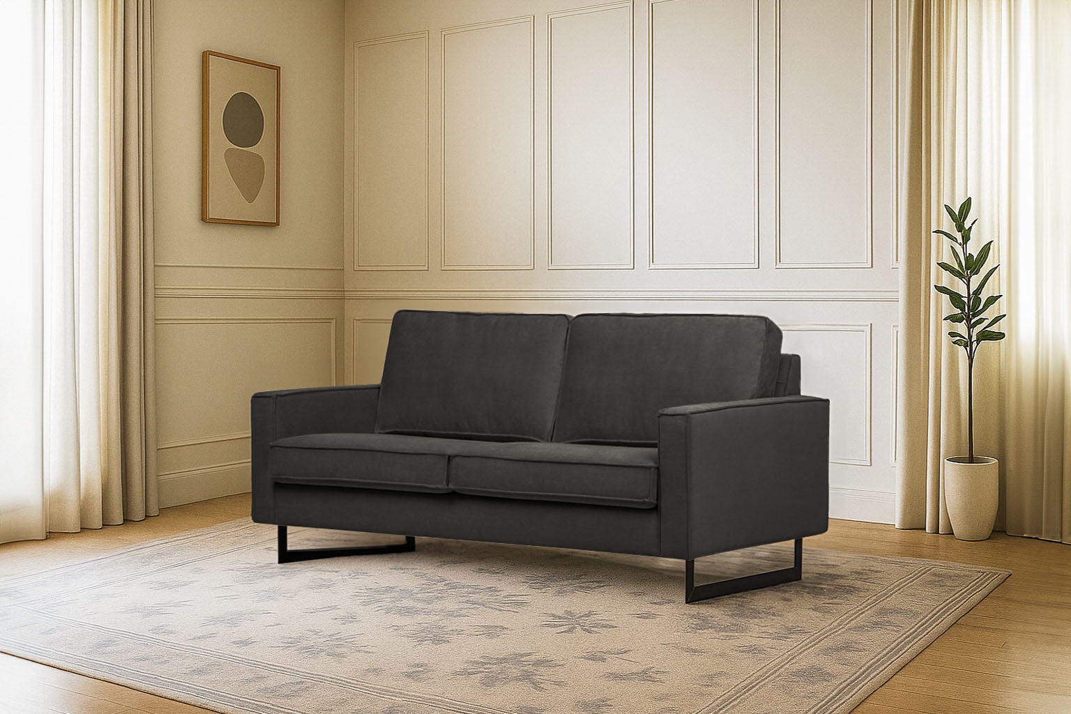 Home affaire 2-Sitzer »Pinto, 166 cm, Cord, Chenille, Lederoptik« mit Keder, schwarze Metallfüße, Wellenunterfederung