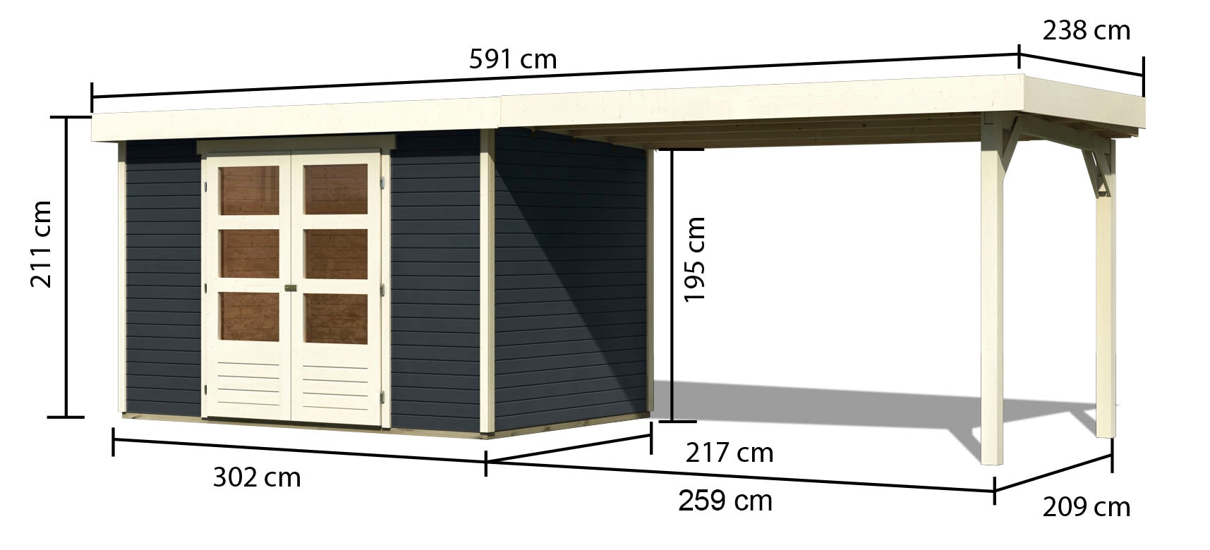 Karibu Gartenhaus »Arnis«, (Set), mit Anbaudach 2,80 cm Breite