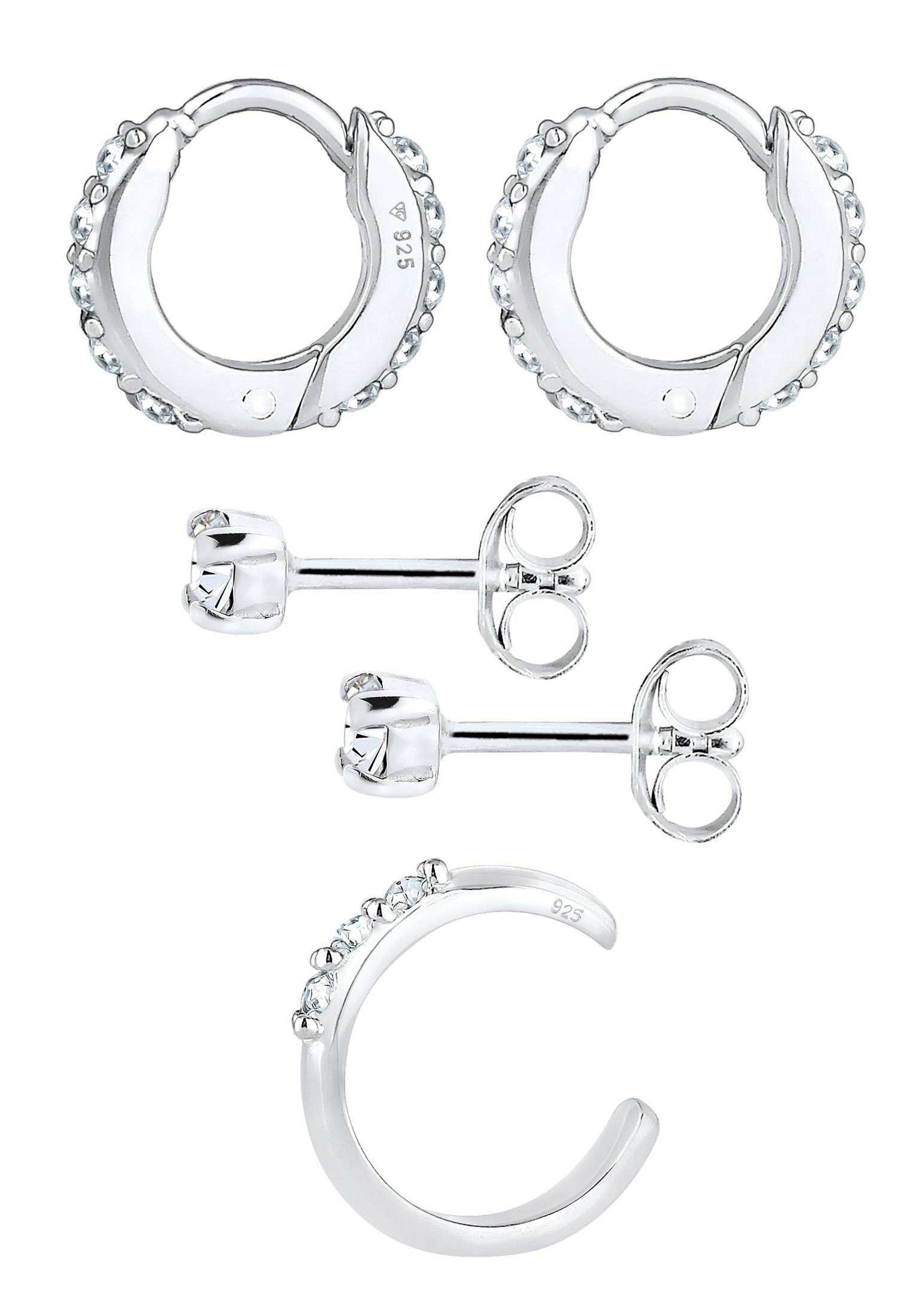 Elli Ohrstecker-Set »Ohrringe Kristallen 3er Set 925 Silber«