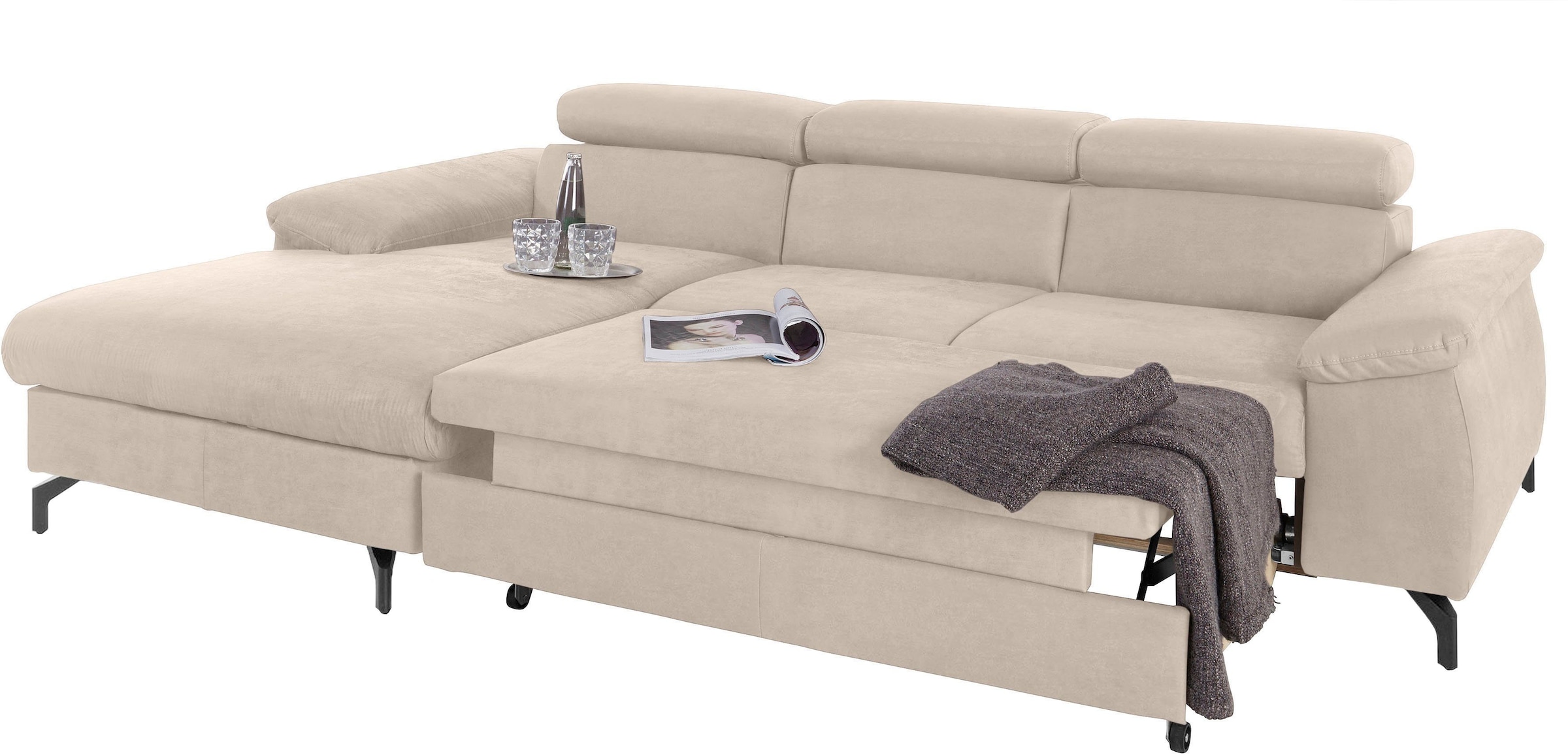 COTTA Polstergarnitur »Komaris L-Form«, (Set), Set bestehend aus: Ecksofa mit Kopfteilverstellung & Hocker