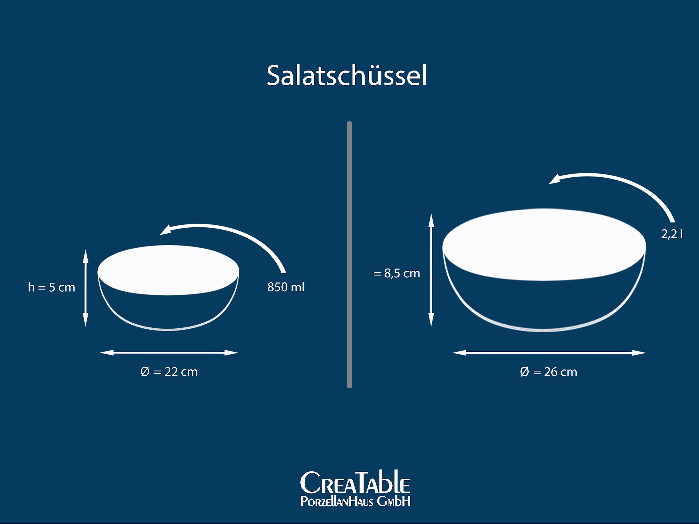 CreaTable Salatschüssel »Uno«, 2 tlg., aus Steinzeug, Vintage-Look, Ø 26 cm, Made in Europe