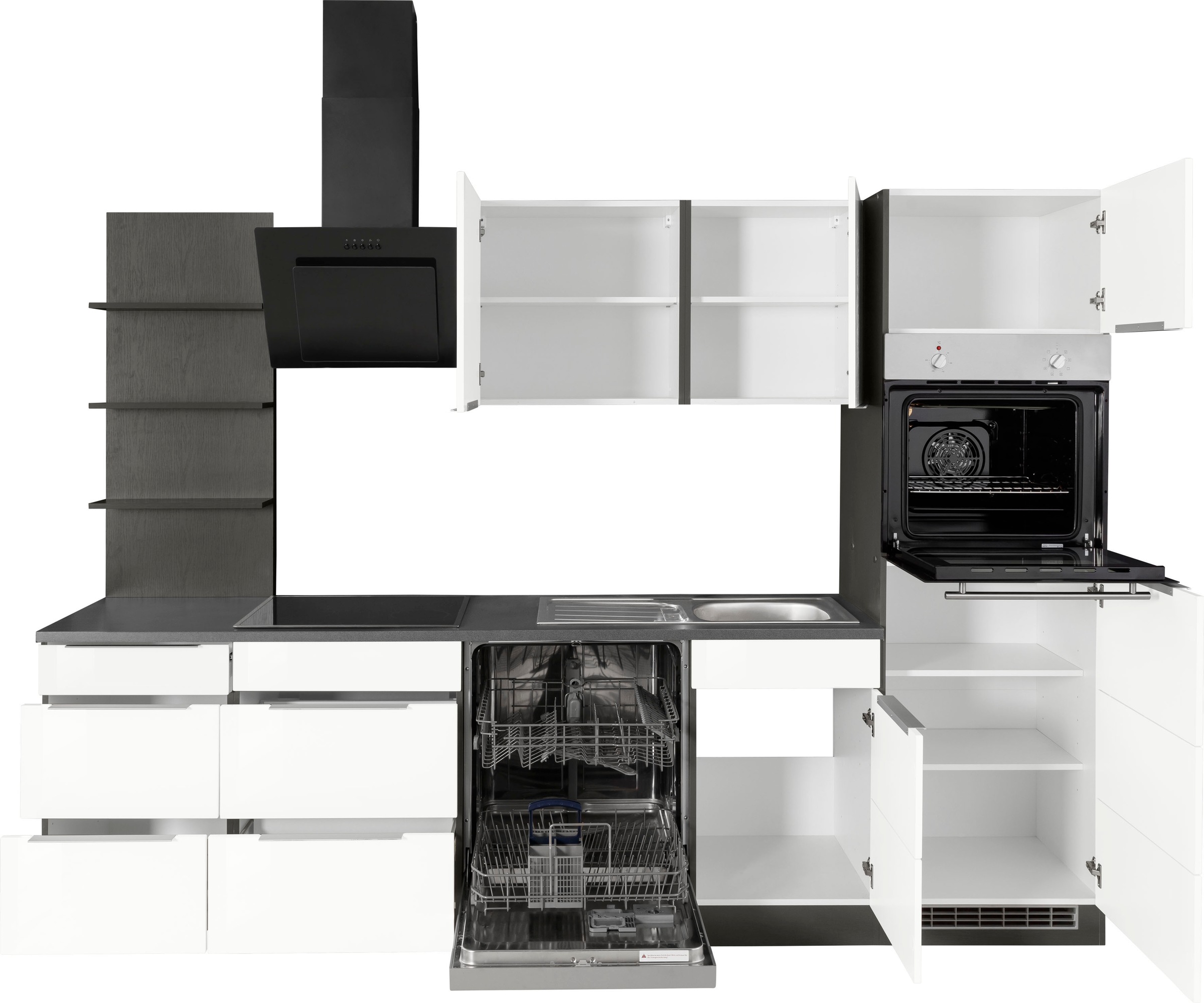 KOCHSTATION Küchenzeile »KS-Brindisi Breite 280 cm« wahlweise mit E-Geräten und Induktion, mit MDF-Fronten und Regal