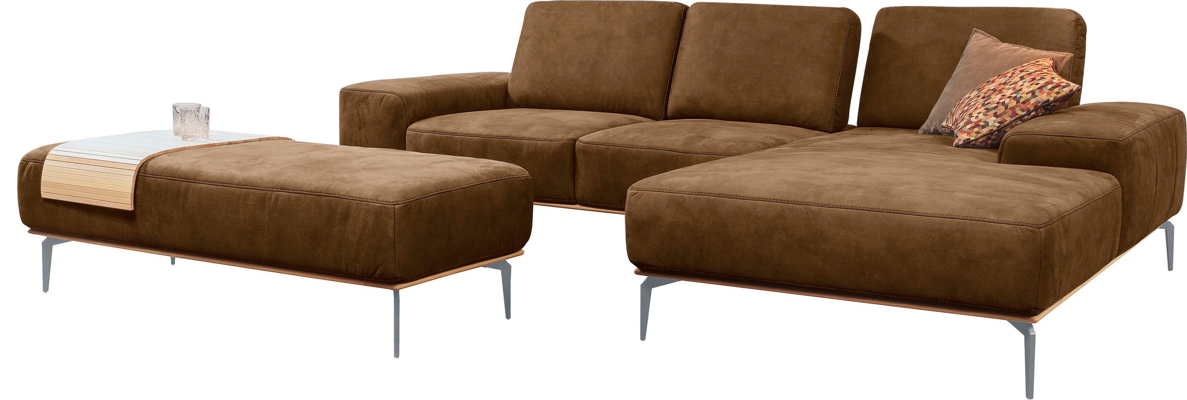 W.SCHILLIG Ecksofa »run, Designsofa mit tollem Sitzkomfort, bequem, L-Form« mit elegantem Holzsockel, Füße in Silber matt, Breite 279 cm