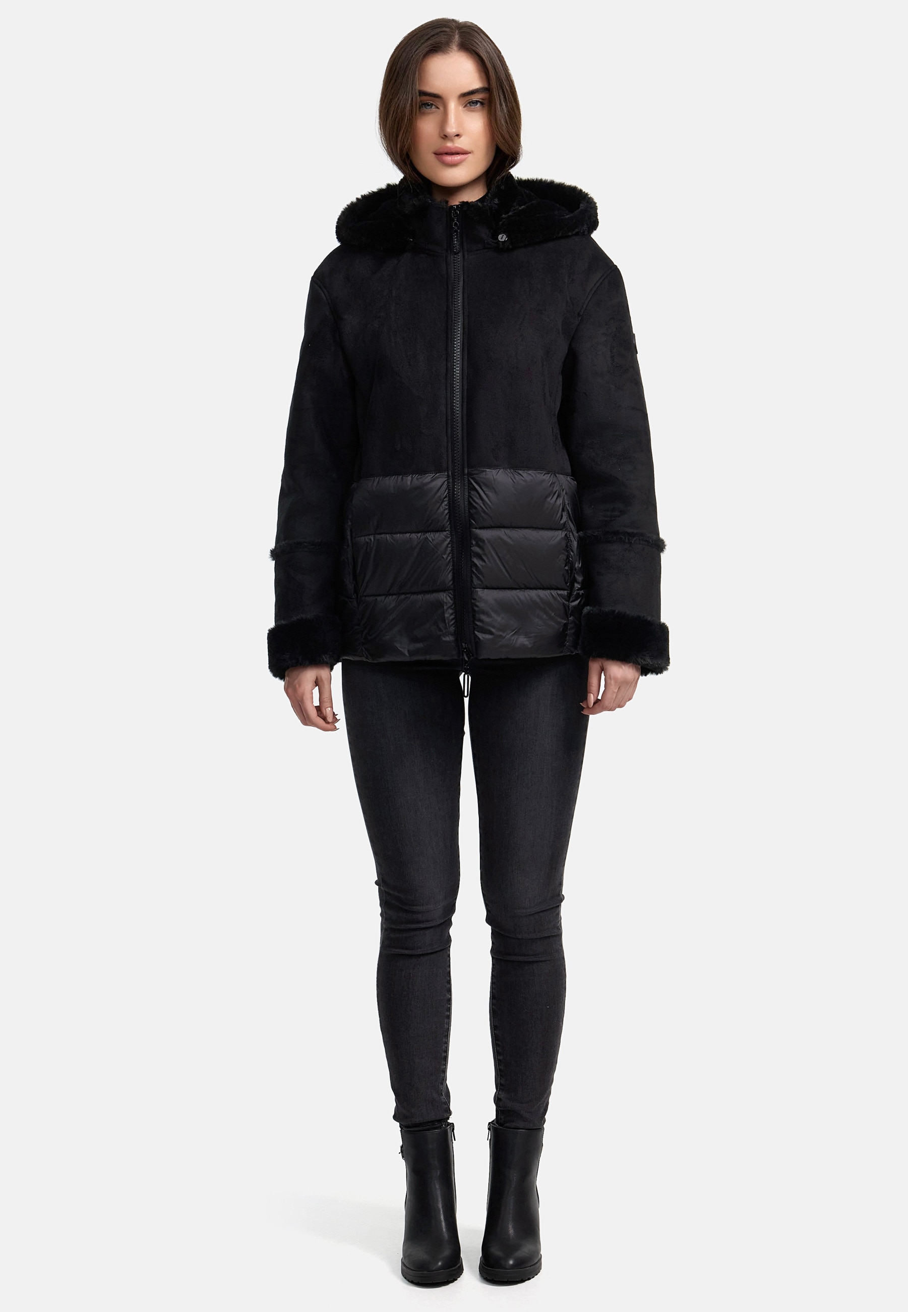 MANISA Kurzjacke, mit Kapuze, mit Teddyfell-Kapuze