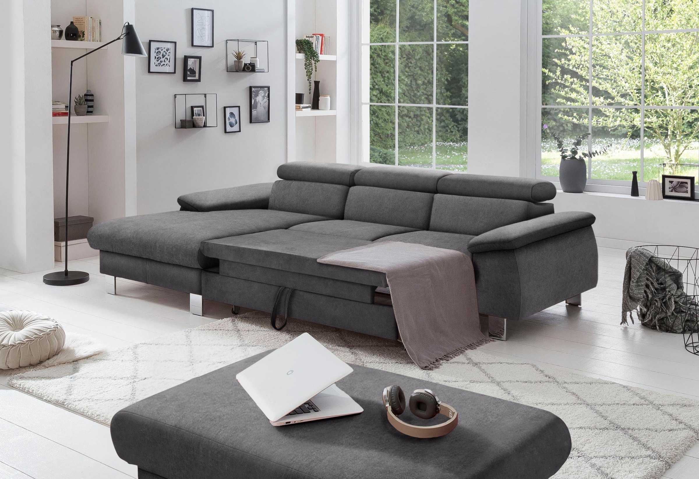 COTTA Polstergarnitur »Komaris L-Form«, (Set), Set bestehend aus: Ecksofa mit Kopfteilverstellung & Hocker