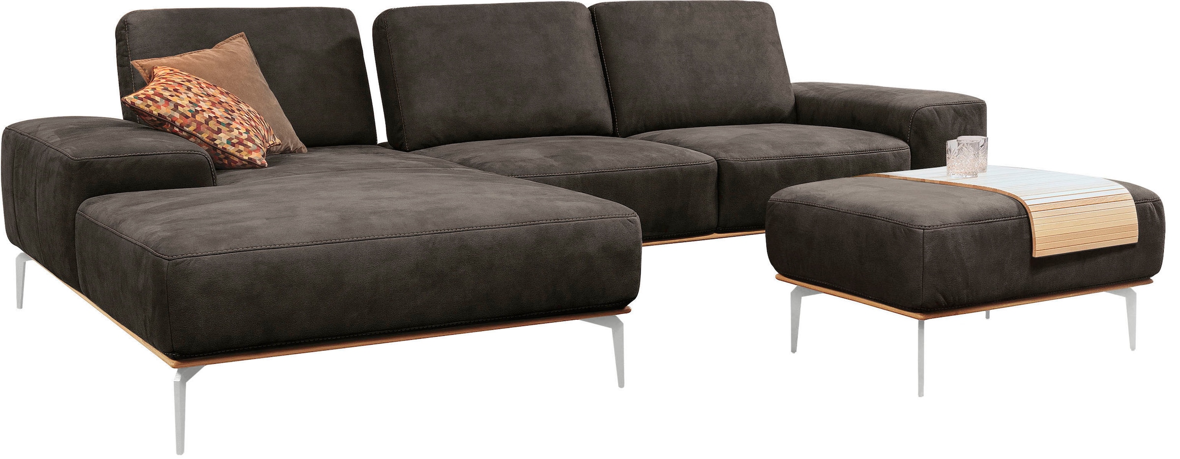 W.SCHILLIG Polsterhocker »run«, mit elegantem Holzsockel, Füße in Chrom glänzend, Breite 75 cm