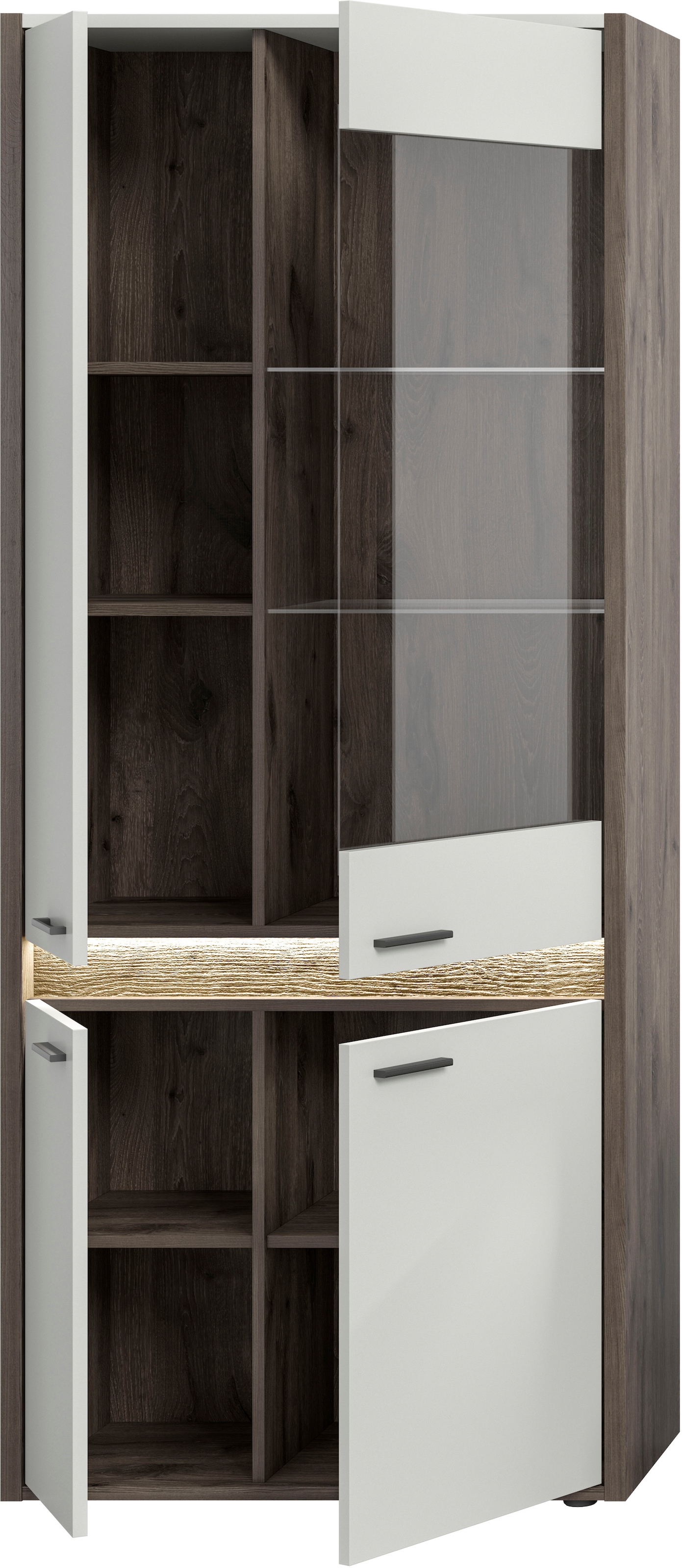 INOSIGN Vitrine »Treviso, Höhe 198 cm, inkl. Frontbeleuchtung, 4 Türen, 2 Glasböden«, 4 Einlegeböden, Standvitrine, Glasvitrine, Vitrinenschränke