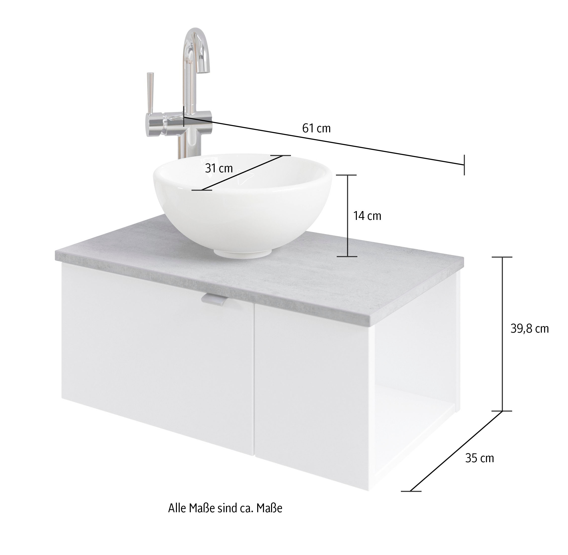 Saphir Waschtisch »Serie 6915 Waschschale mit Unterschrank für Gästebad, Gäste WC«, 61 cm breit, 2 Türen, offenes Fach, kleine Bäder, ohne Armatur