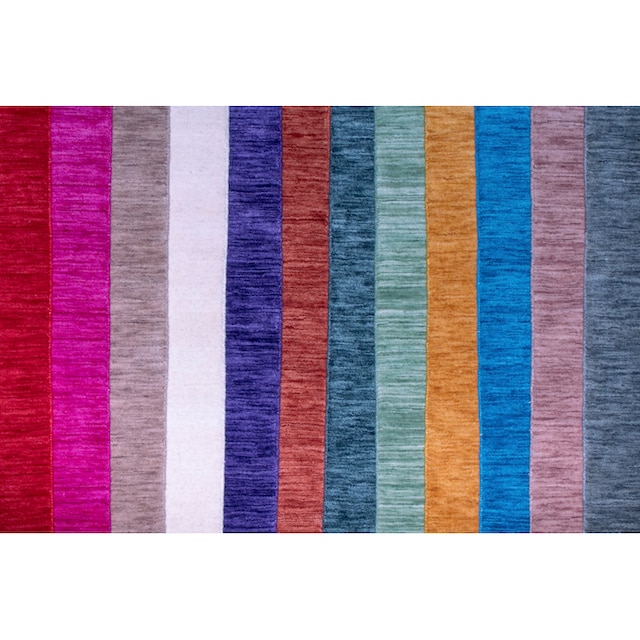 THEKO Wollteppich »Holi«, rechteckig, Uni-Farben, leicht meliert, reine  Wolle, handgewebt mit Knüpfoptik