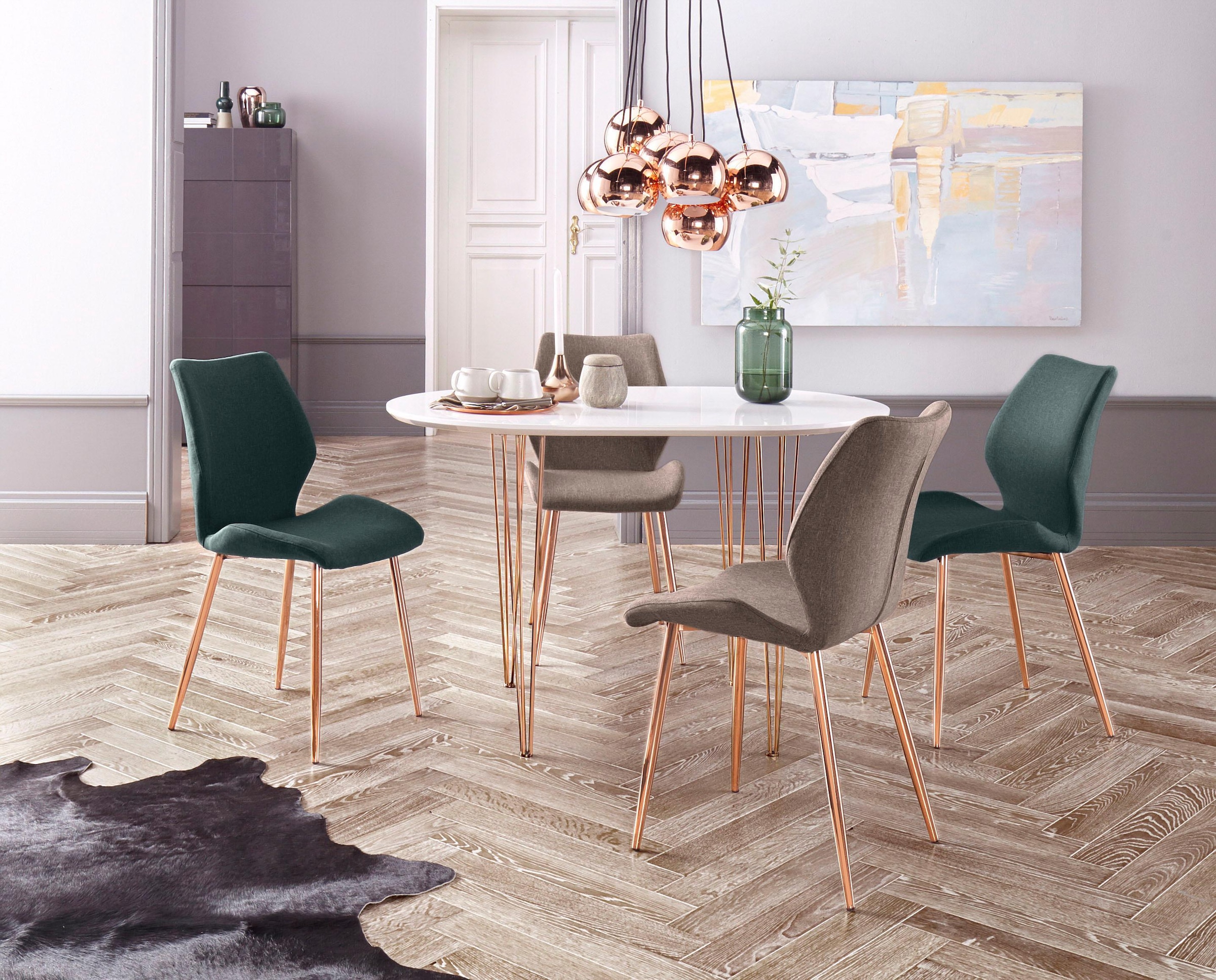 INOSIGN Esszimmerstuhl (Set) 2 Stk.Bezug in Webstoff, Metallgestell kupferfarben