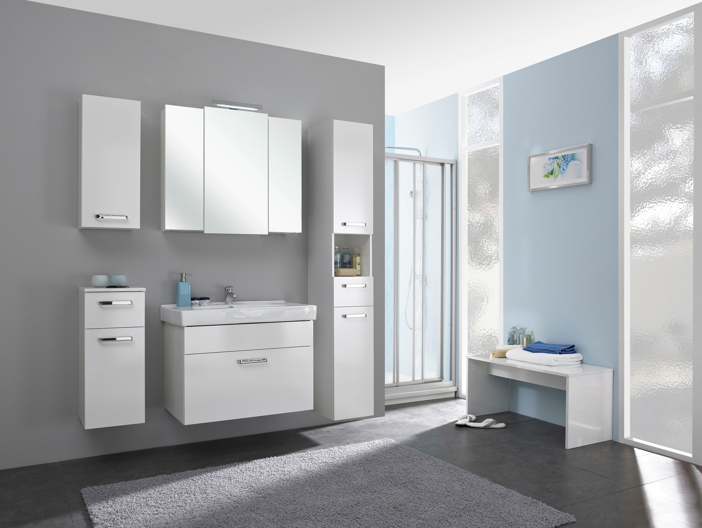 Saphir Unterschrank »Quickset Badschrank mit 1 Tür, 1 Schublade, 30 cm breit« Badezimmer-Unterschrank inkl. Türdämpfer, Griffe in Chrom Glanz