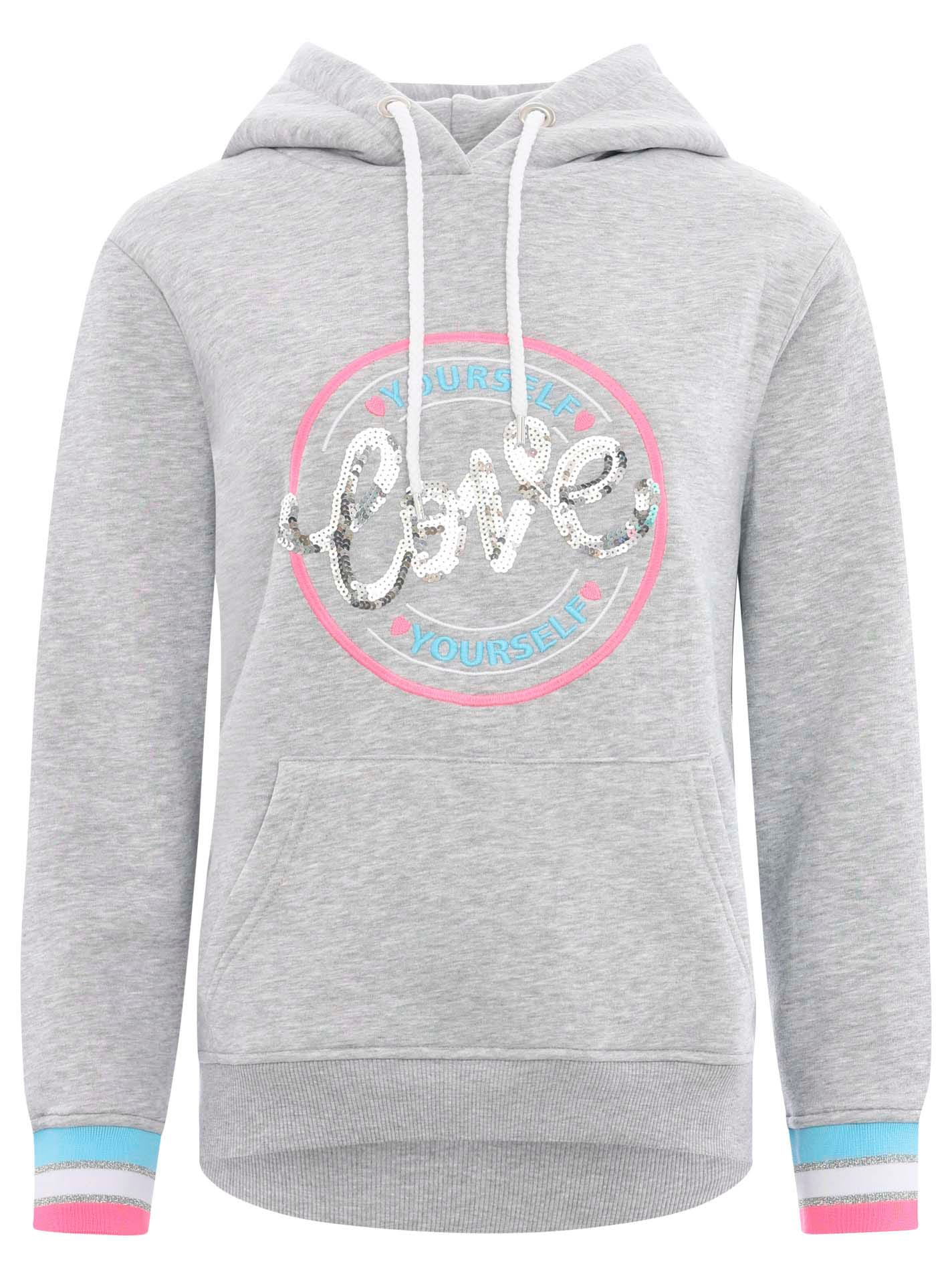 Sweatshirt, mit Kapuze, großer neonfarbener Backprint mit Pailettendetail