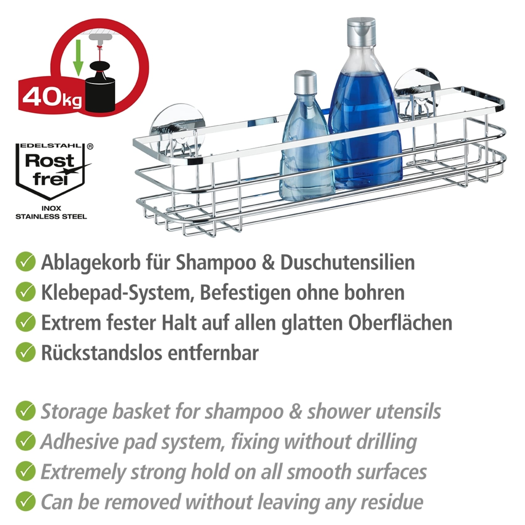 WENKO Badregal »Turbo-Loc®« Badregal, befestigen ohne Bohren, Turbo-Loc®, rostfreier Edelstahl