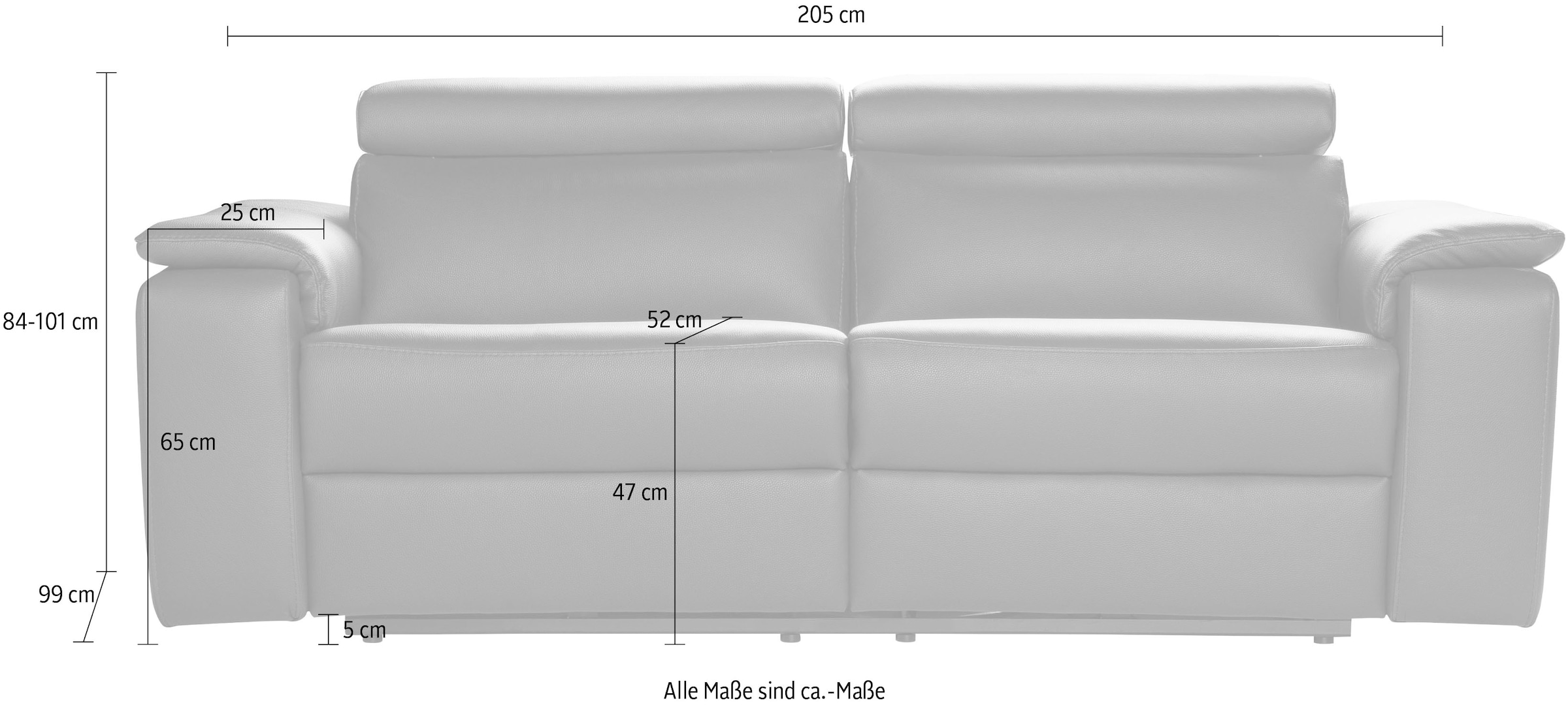 Nicoletti Home 3-Sitzer »Seattle«, Breite 205 cm, wahlweise mit Relaxfunktion, Kopfteilverstellung