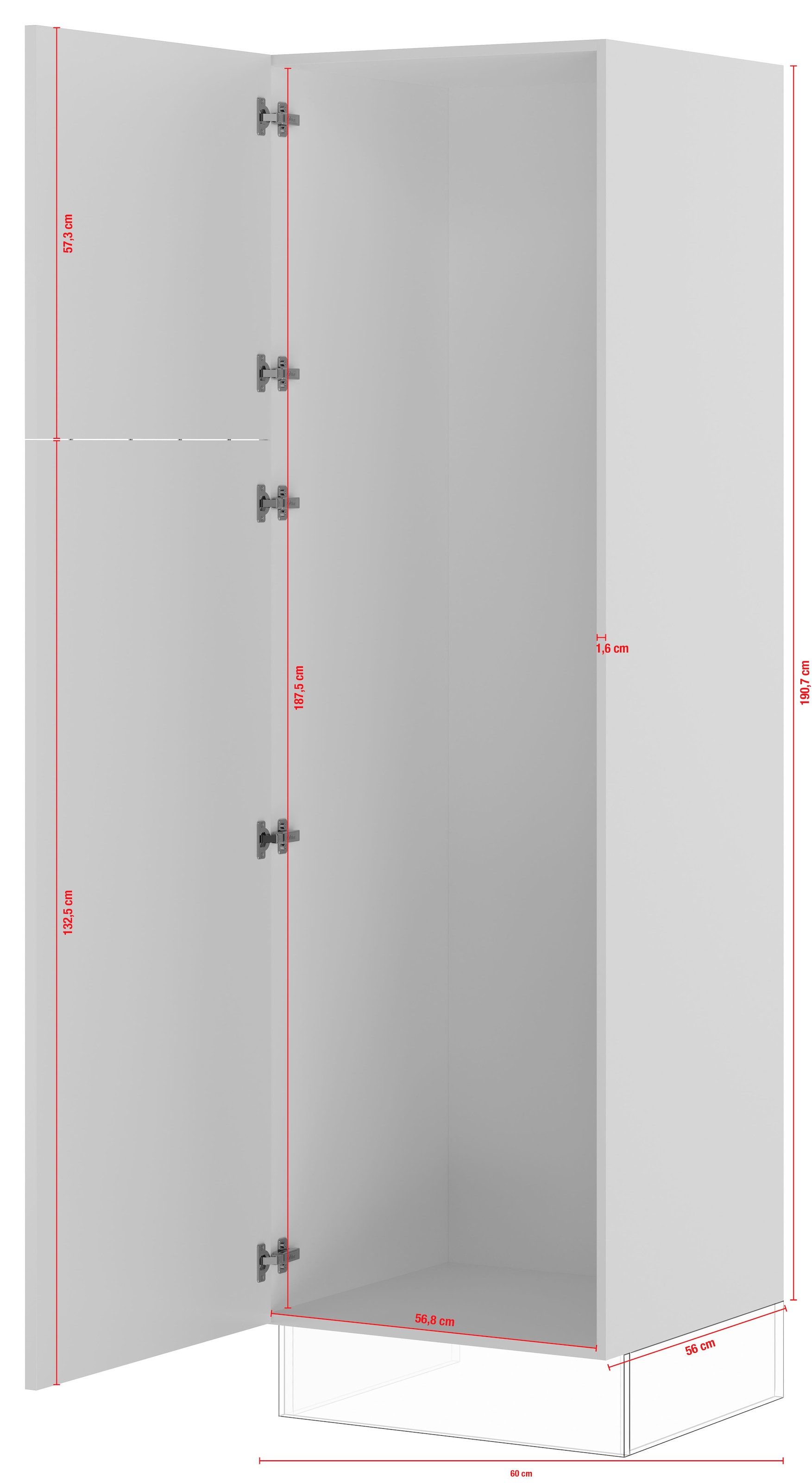 IMPULS KÜCHEN Seitenschrank »"Turin", Breite/Höhe: 60/190,7 cm«, vormontiert, mit Drehtür