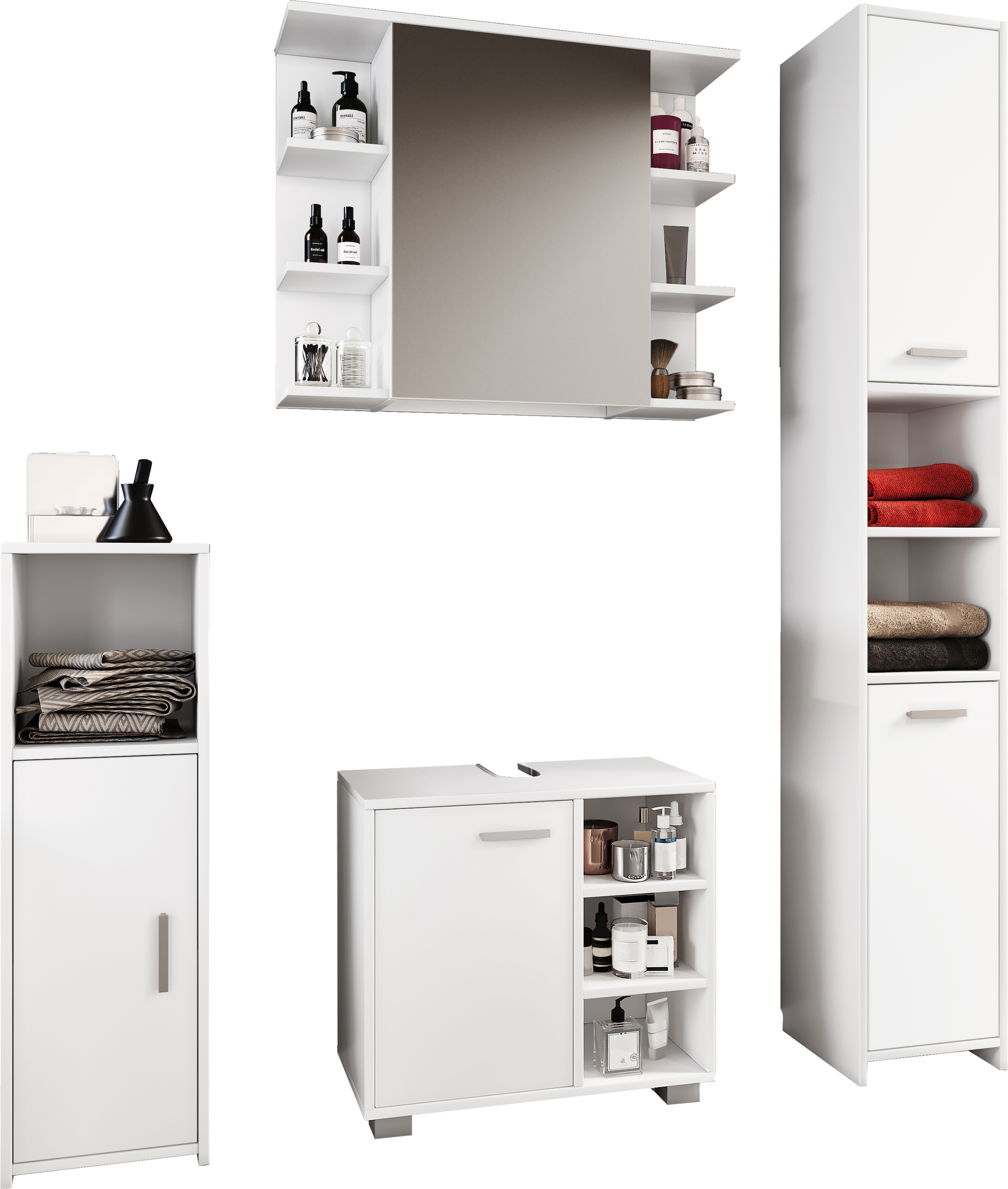 VCM Badmöbel-Set »4-tlg. Komplett Badmöbel Badschrank Set Zalo I« 4 Stk. tlg.