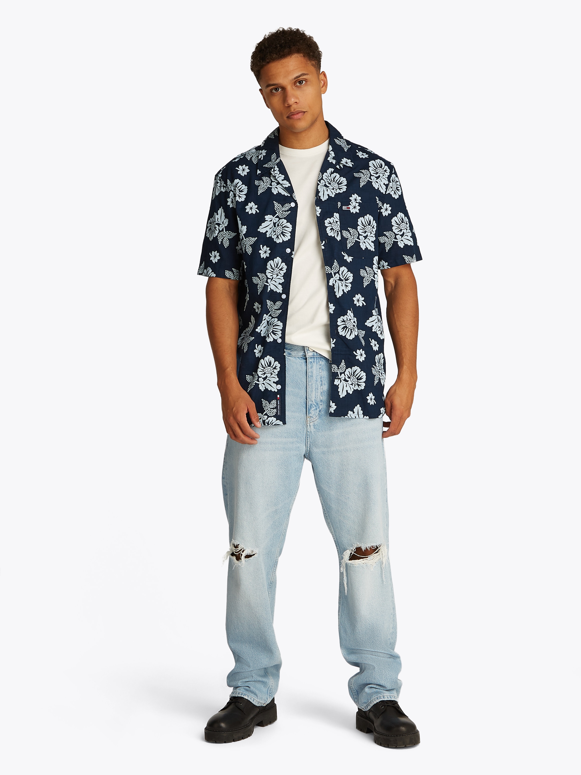 Tommy Jeans Plus Kurzarmhemd »TJM REG SLUB AOP SS SHIRT EXT«, Große Größen