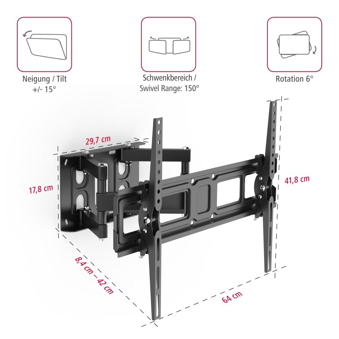aha TV-Wandhalterung »TV-Wandhalterung 81 bis 213 cm (32" bis 84"), Scherenarm Schwarz«, bis 213 cm Zoll