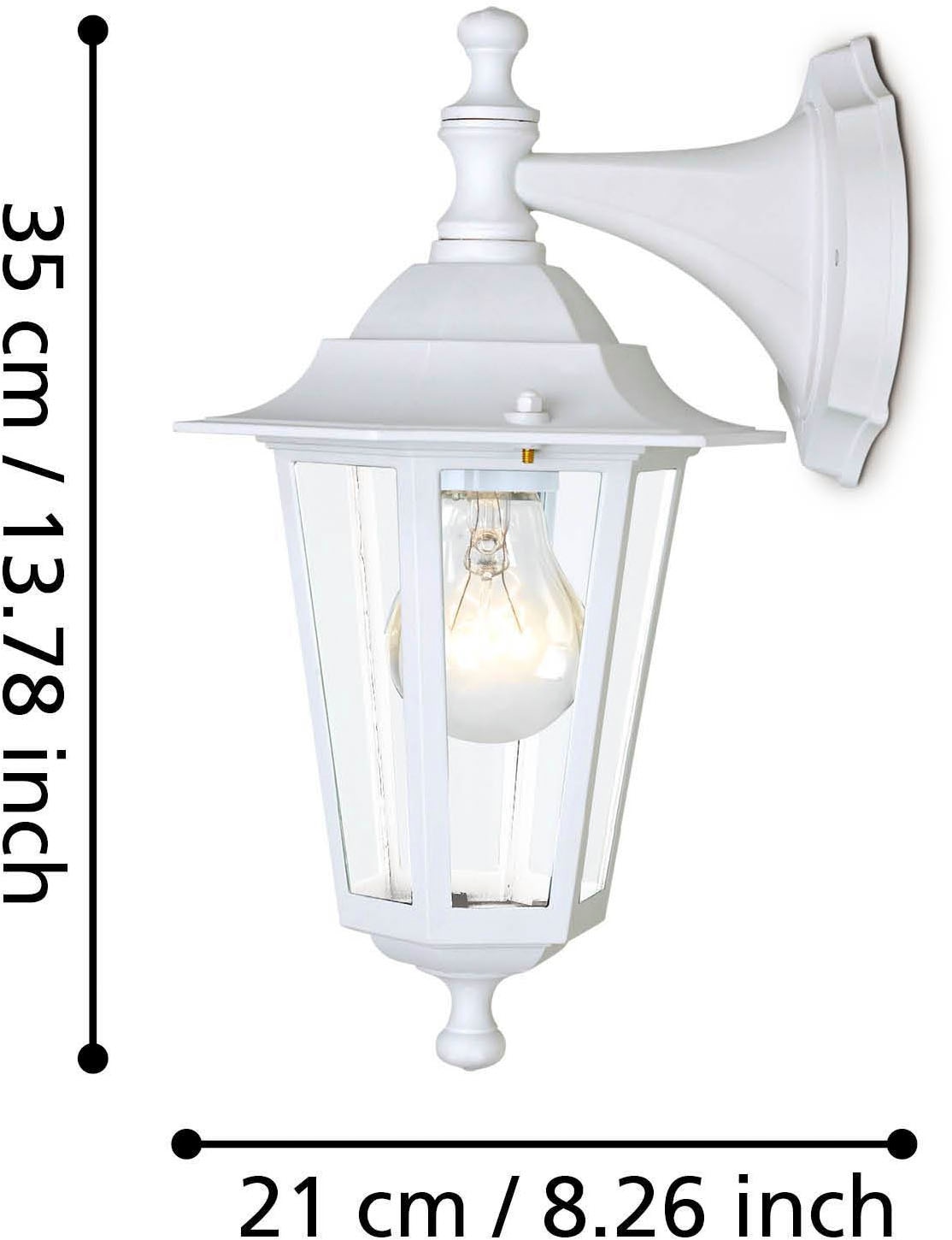 EGLO LED Wandleuchte »LATERNA 5 L16,5 x H35 x AL21 cm, spritzwassergeschützte Lampe« E27 1 Stk. Außen-Wandlampe, Wandleuchte, Weiß, E27, IP44, L16,5 x H35 x AL21 cm